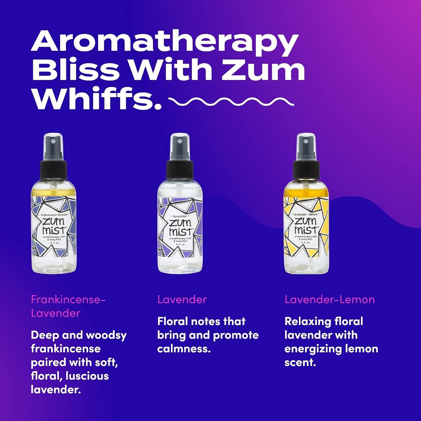 Zum Indigo Wild Mist Room & Body Spray - Aromatherapy Essential Oil Spray - Natural Body Mist & Room Spray - Lavender Blends - 4 fl oz (3 Pack)