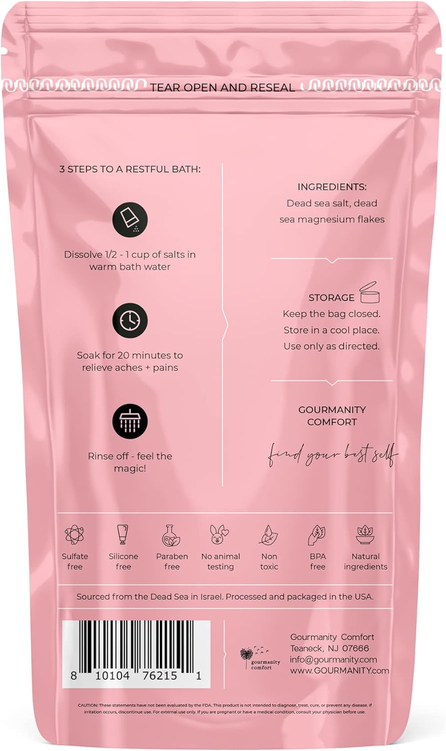 Gourmanity Comfort Unscented Magnesium Flakes for Bath, Relief for Pregnant Women Aches, Helps Improve Sleep Quality & Blood Circulation, Natural Ingredients, Harvested from Dead Sea, 32oz
