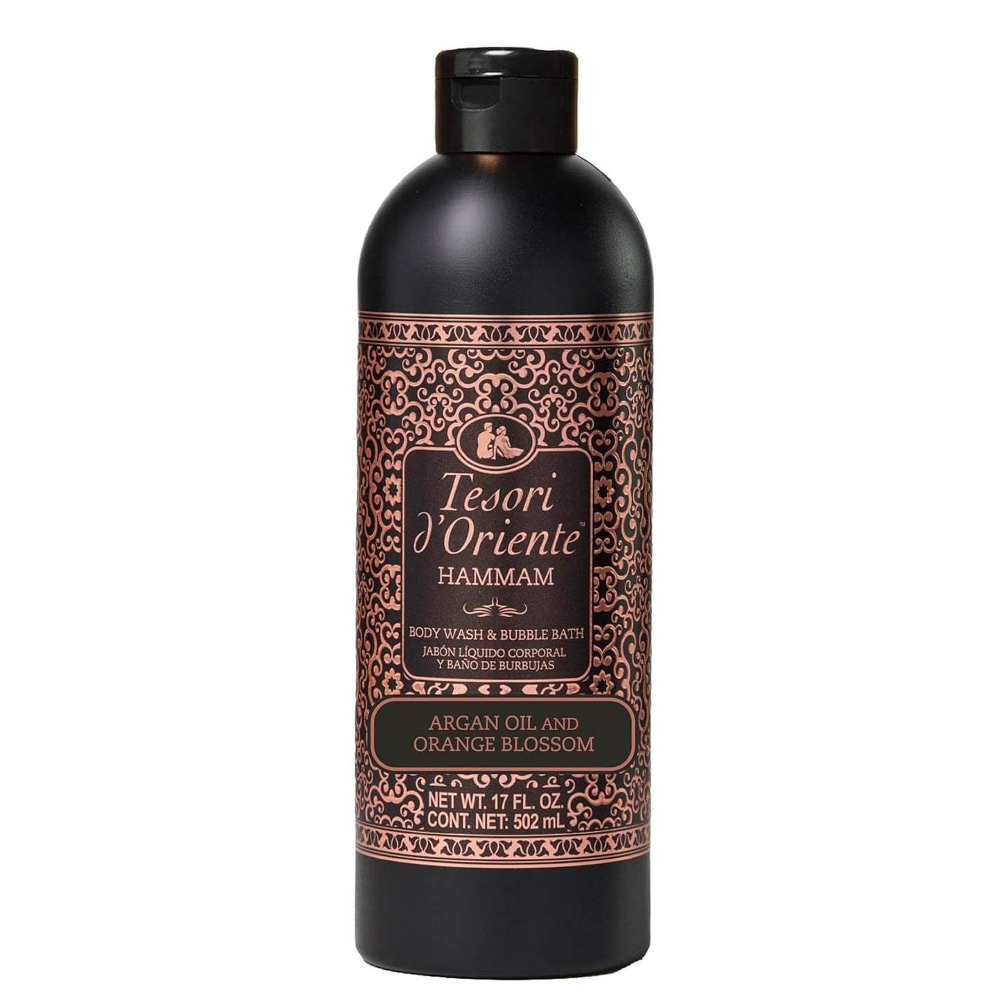 Tesori d’Oriente Hammam Body Wash & Bubble Bath, 17.5 fl oz, Gentle, Hydrating Shower Gel with Argan Oil & Vitamin E, Warm Orange Blossom Scented, No Silicones, Parabens & Mineral Oil