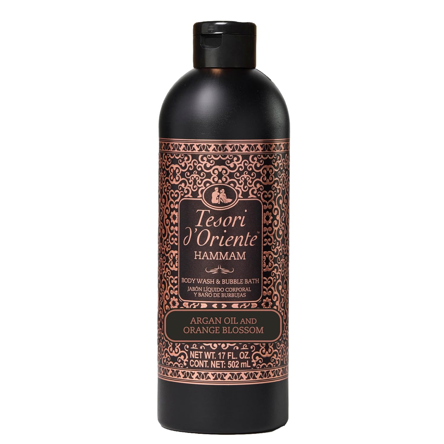 Tesori d’Oriente Hammam Body Wash & Bubble Bath, 17.5 fl oz, Gentle, Hydrating Shower Gel with Argan Oil & Vitamin E, Warm Orange Blossom Scented, No Silicones, Parabens & Mineral Oil