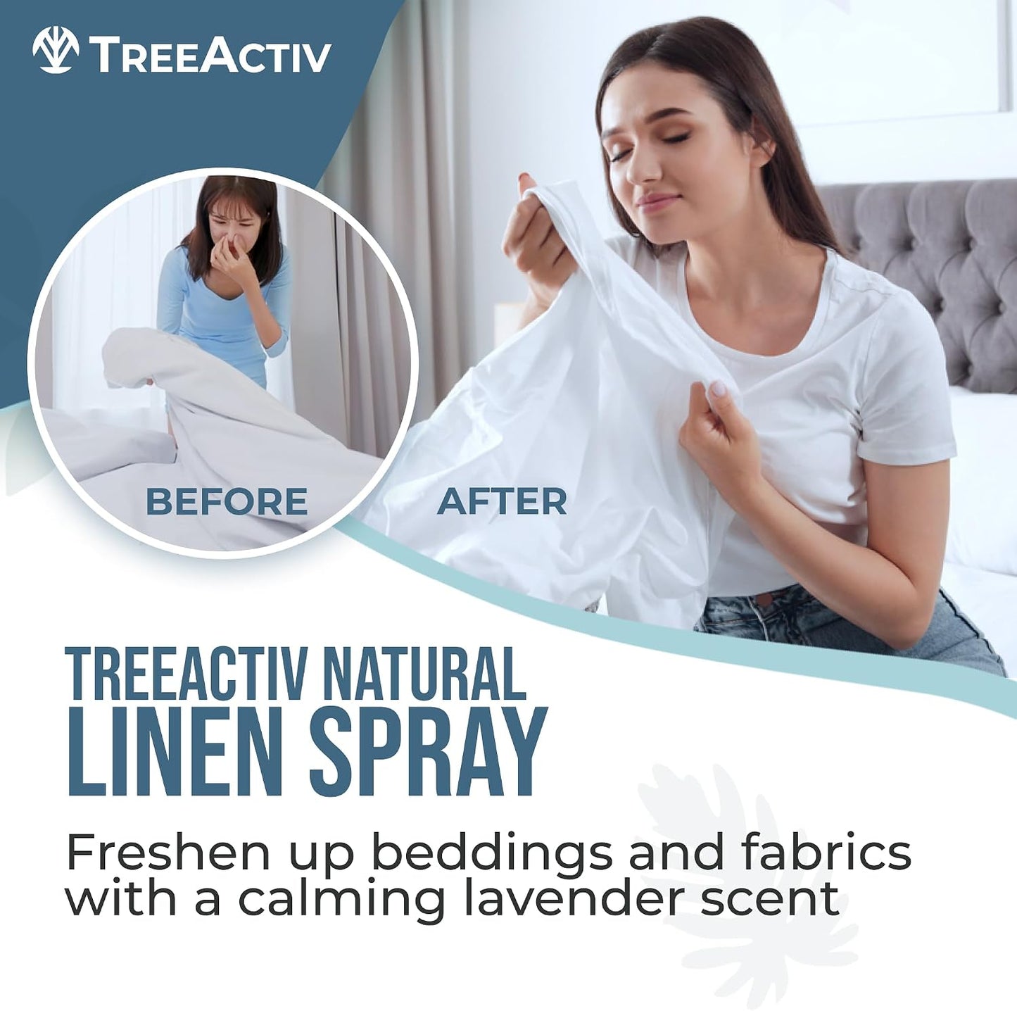 TreeActiv Natural Linen Spray, 8 fl oz, Lavender for Sleep, Beddings, Pillows, and Sheets With Tea Tree, Pillow Mist Freshener, 2000+ Sprays