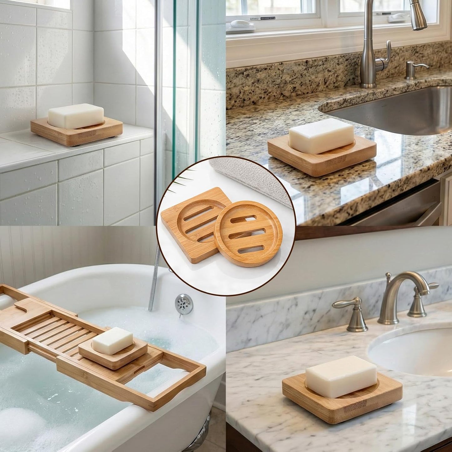 2 PCS Shower Steamer Holder Wood Soap Dish Holder Bamboo Soap Dish Wooden Soaps Dishes for Shower Home Bathroom (Round and Square)