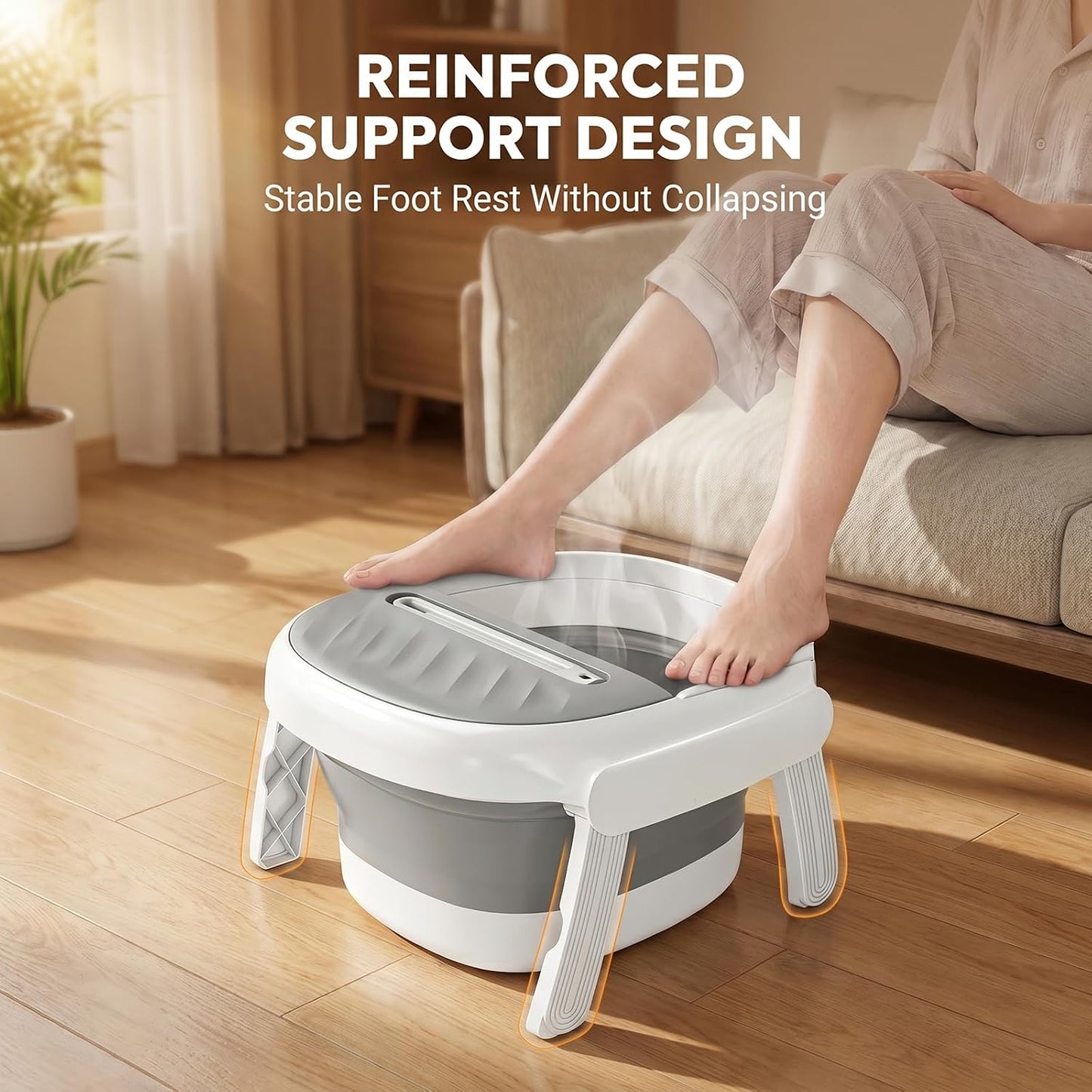 Collapsible Foot Bath Tub with Long Handle Foot Brush, Foldable Foot Soaking Tub with Insulated Lid & Sturdy Support Frame, Pedicure Foot Spa Basin for Men Women Home Travel (Gray)