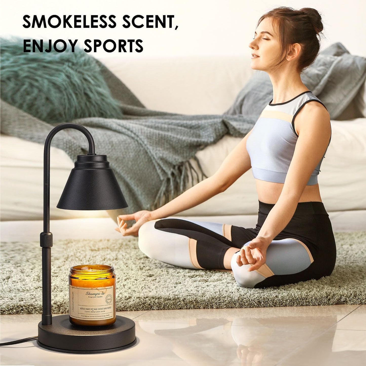 Candle Warmer Lamp - Timer & Dimmer w/ 2 Bulbs, Height Adjustable Candle Warmer for Bedroom, Home Decor, Black