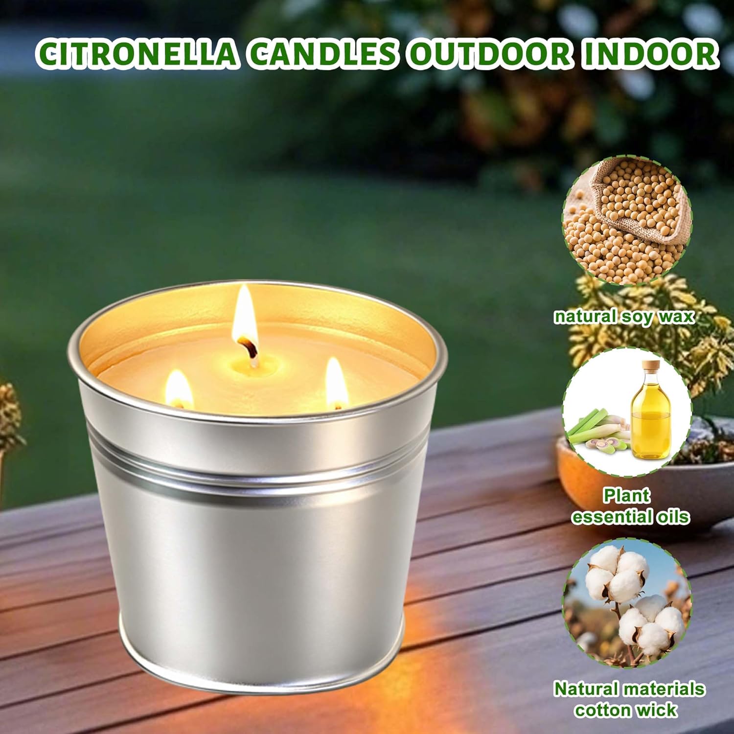 Natural Soy Citronella Candles Outdoor, 19.4oz 110H Clean Burning Citronella Candles, 3 Wicks Large Non Toxic Summer Scented Candle Gifts for Yard, Patio, Balcony, Garden, Camping, BBQ