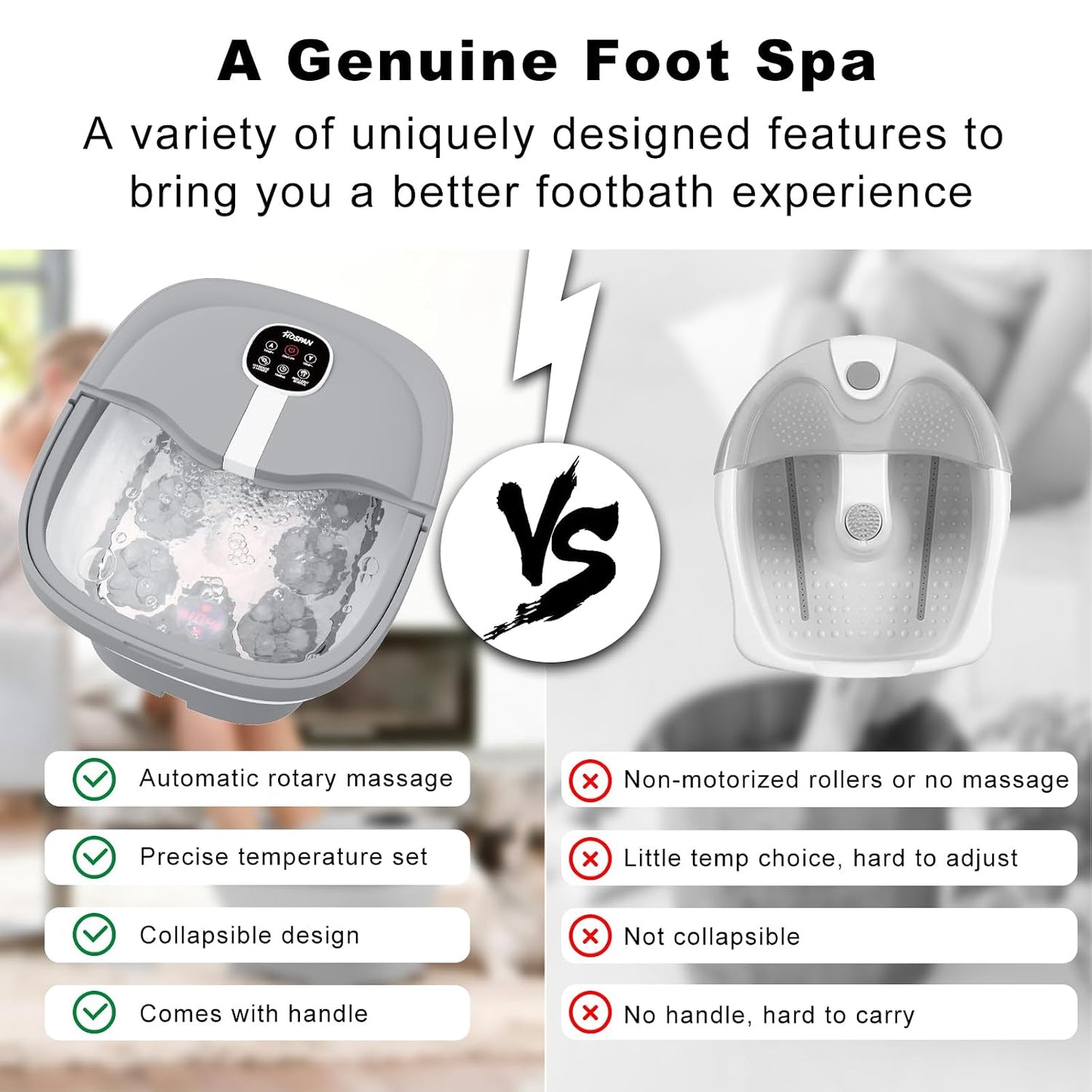 HOSPAN Collapsible Foot Spa Electric Rotary Massage, Foot Bath with Heat, Bubble, Remote, and 24 Motorized Shiatsu Massage Balls. Pedicure Foot Spa for Feet Stress Relief