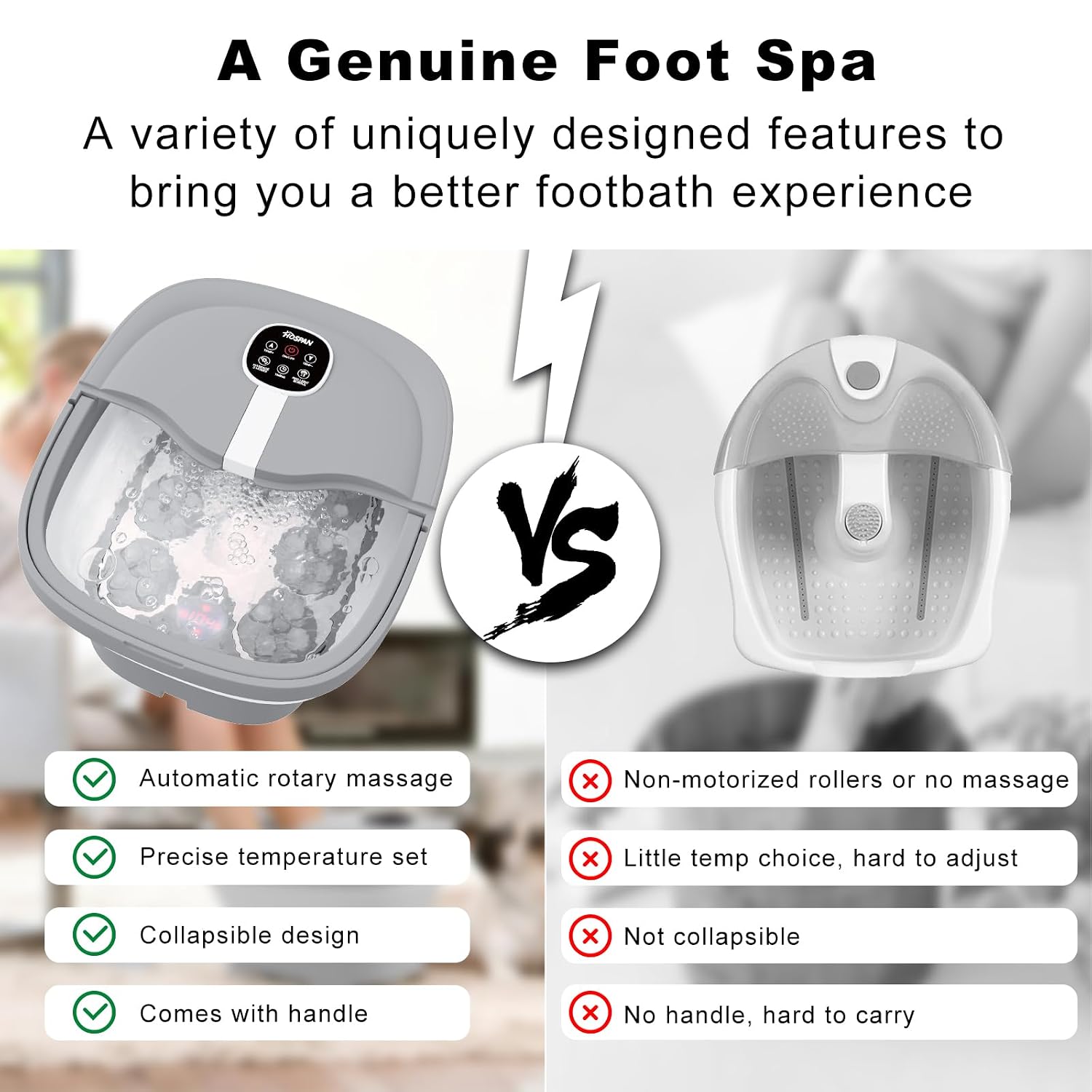 HOSPAN Collapsible Foot Spa Electric Rotary Massage, Foot Bath with Heat, Bubble, Remote, and 24 Motorized Shiatsu Massage Balls. Pedicure Foot Spa for Feet Stress Relief