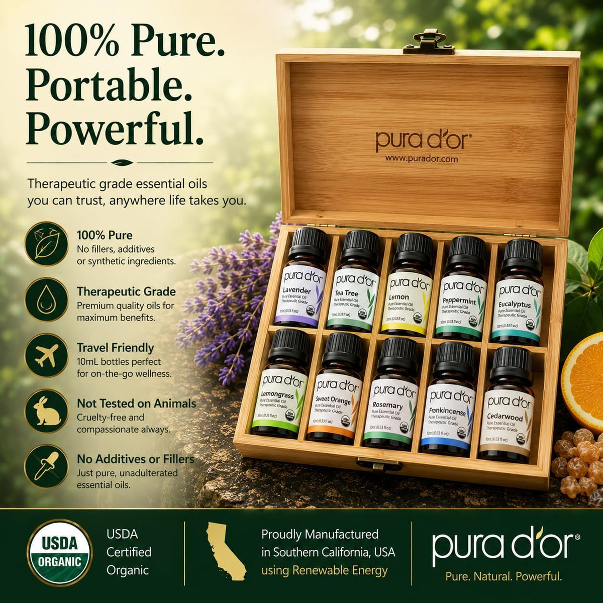 PURA D'OR Organic Perfect10 Essential Oils Aromatherapy Box Set