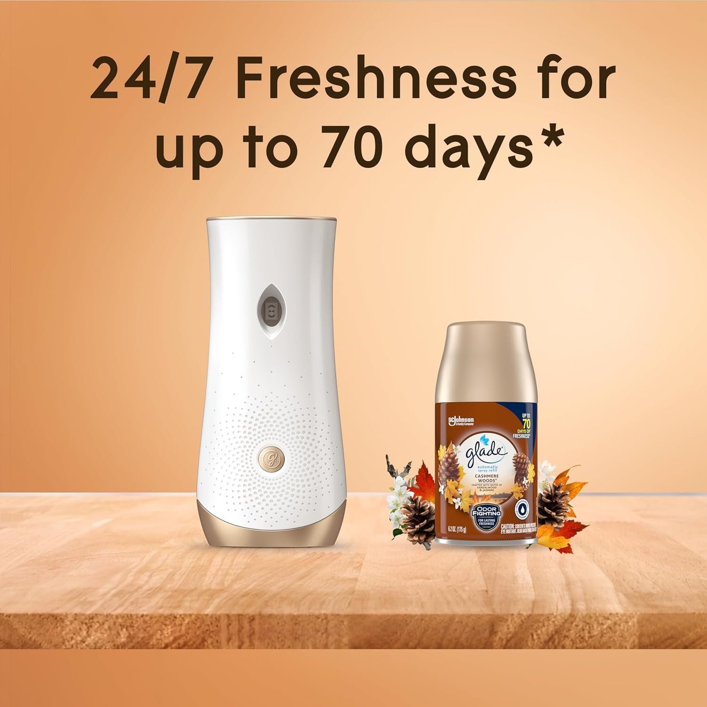 Glade Automatic Spray Refill and Holder Kit, Air Freshener for Home and Bathroom, Cashmere Woods, 6.2 Oz, 2 Count