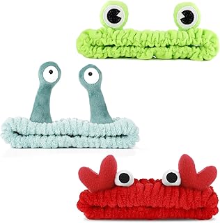 3 Pieces Face Wash Hairband Spa Headband Facial Makeup Hair Band Skincare Head Wraps Cartoon Elastic Head Band Cute Frog Snail Crab Creative Hair Accessories for Shower Beauty Sports