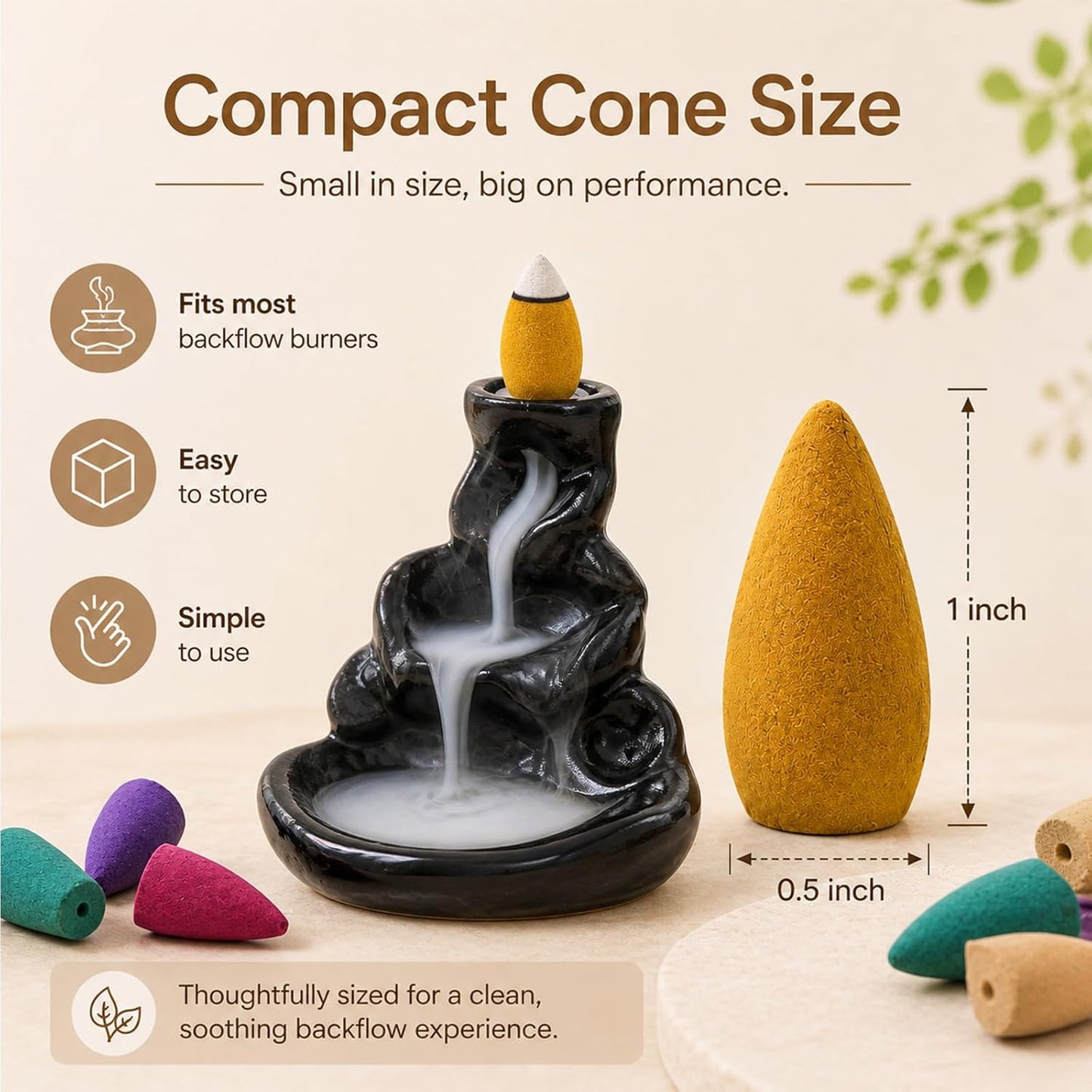 110Pcs Backflow Incense Cones for Waterfall 6 Different Mixed Natural Incense Waterfall Cones