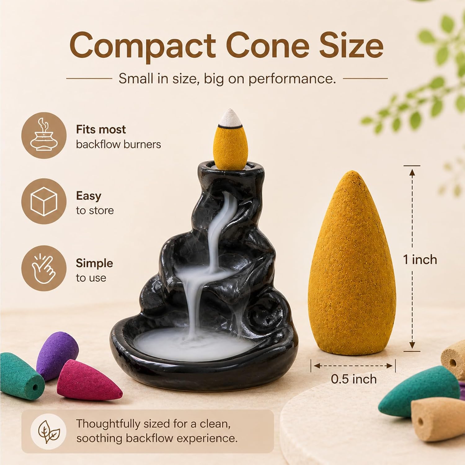 110Pcs Backflow Incense Cones for Waterfall 6 Different Mixed Natural Incense Waterfall Cones