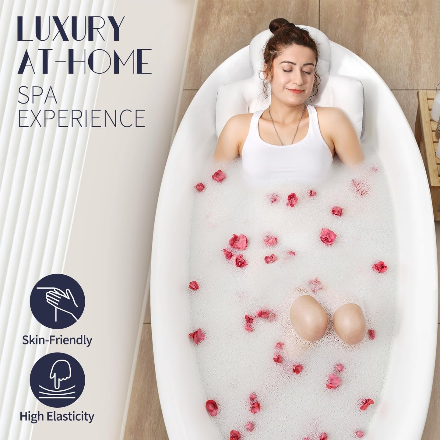 Full Body Bath Pillow for Bathtub, Thick Bathtub Cushion, Luxury Tub Pillow for Bath for Headrest Neck and Back Support White 56" x 16"