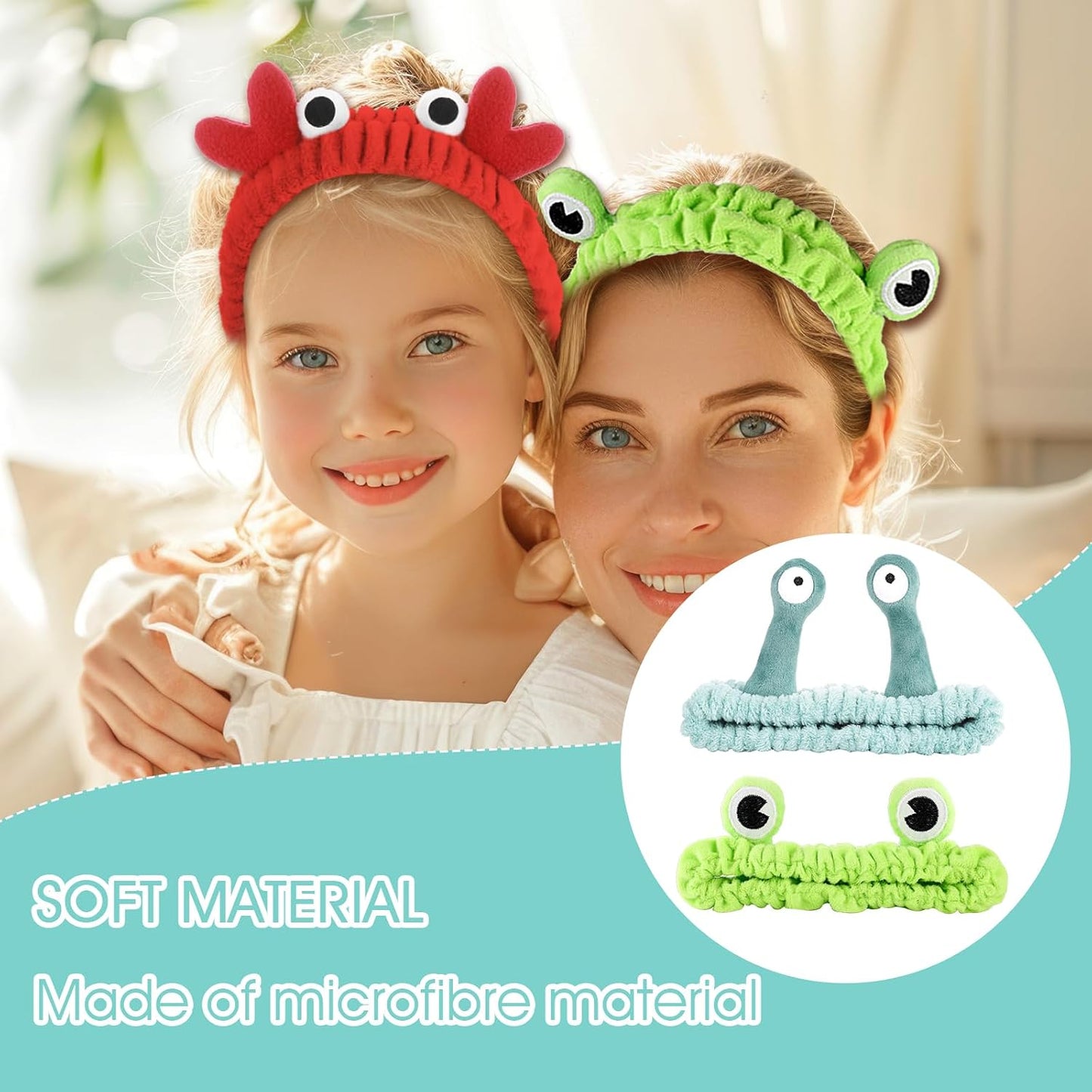 3 Pieces Face Wash Hairband Spa Headband Facial Makeup Hair Band Skincare Head Wraps Cartoon Elastic Head Band Cute Frog Snail Crab Creative Hair Accessories for Shower Beauty Sports
