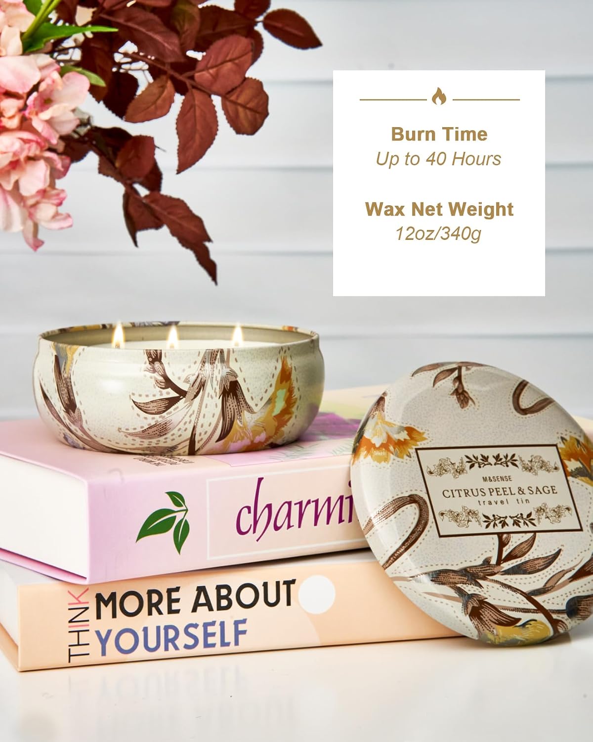 M&SENSE 3 Wick Soy Candles for Home Scented, 12oz Citrus & Sage Scented Aromatherapy Candle for Stress Relief, 40 Hour Burn Time, Highly Scented Candle Gift