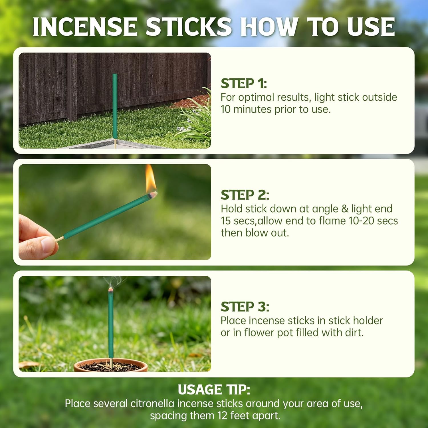 Citronella Incense Sticks Outdoor, 36 Pack Citronella Incense with Holder, Burns Up to 100 Hours, Natural Incense Stick for Outside Patio Camping Backyard Balcony Yard Picnic Outdoor Indoor Use