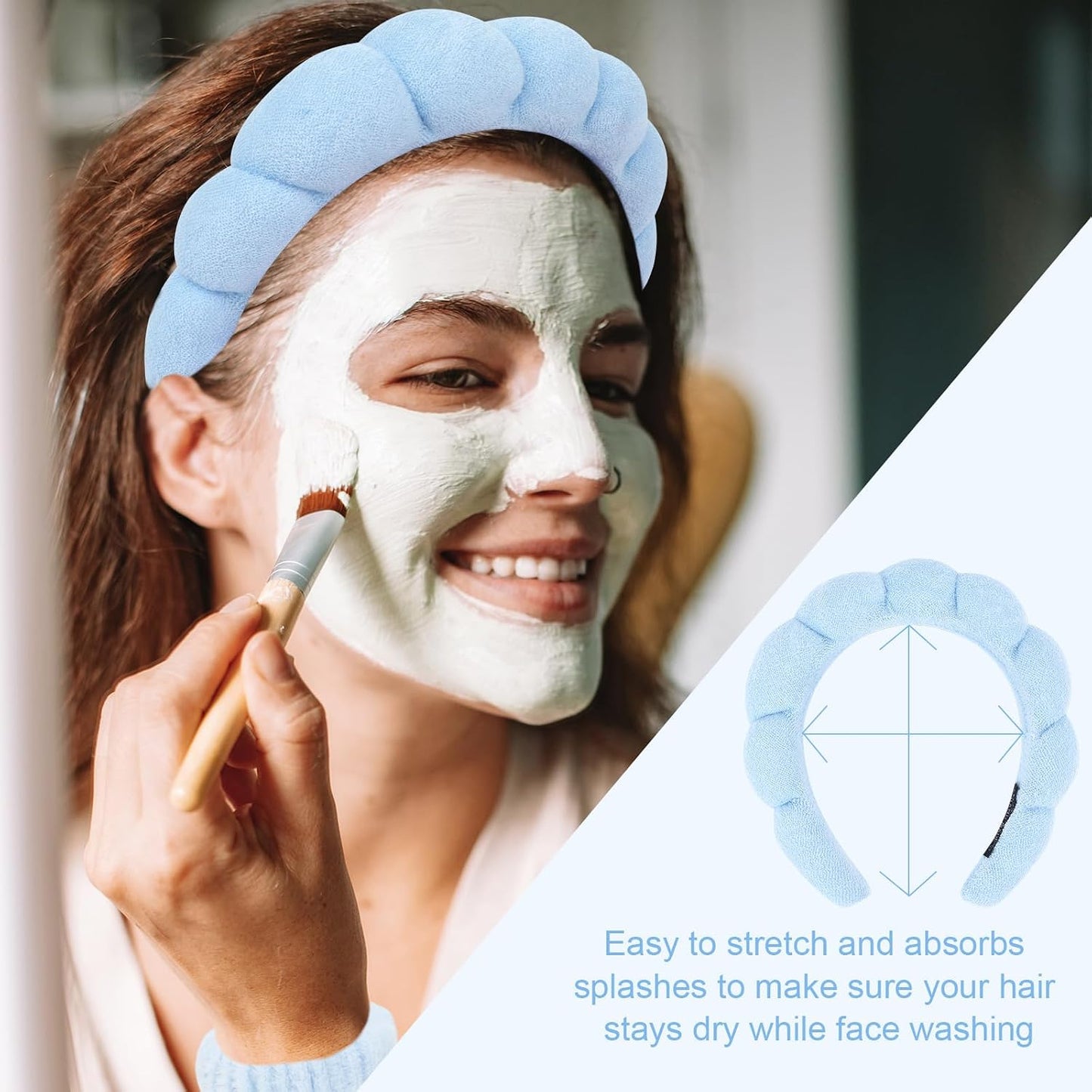 6Pcs Blue Spa Set, Skincare Wrist Washbands, Terry Cloth Headbands for Face Washing