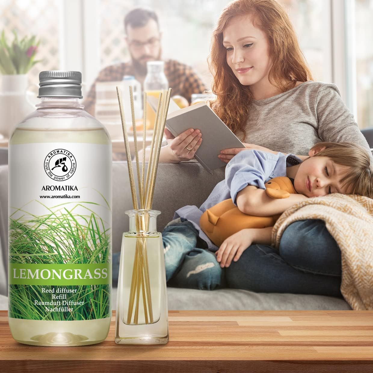 Lemongrass Reed Diffuser Refill, Natural Essential Lemongrass Oil 17 Fl Oz - Fresh & Long Lasting Fragrance - Reed Diffuser Oil Refill for Aromatherapy - Home - Office - Restaurant