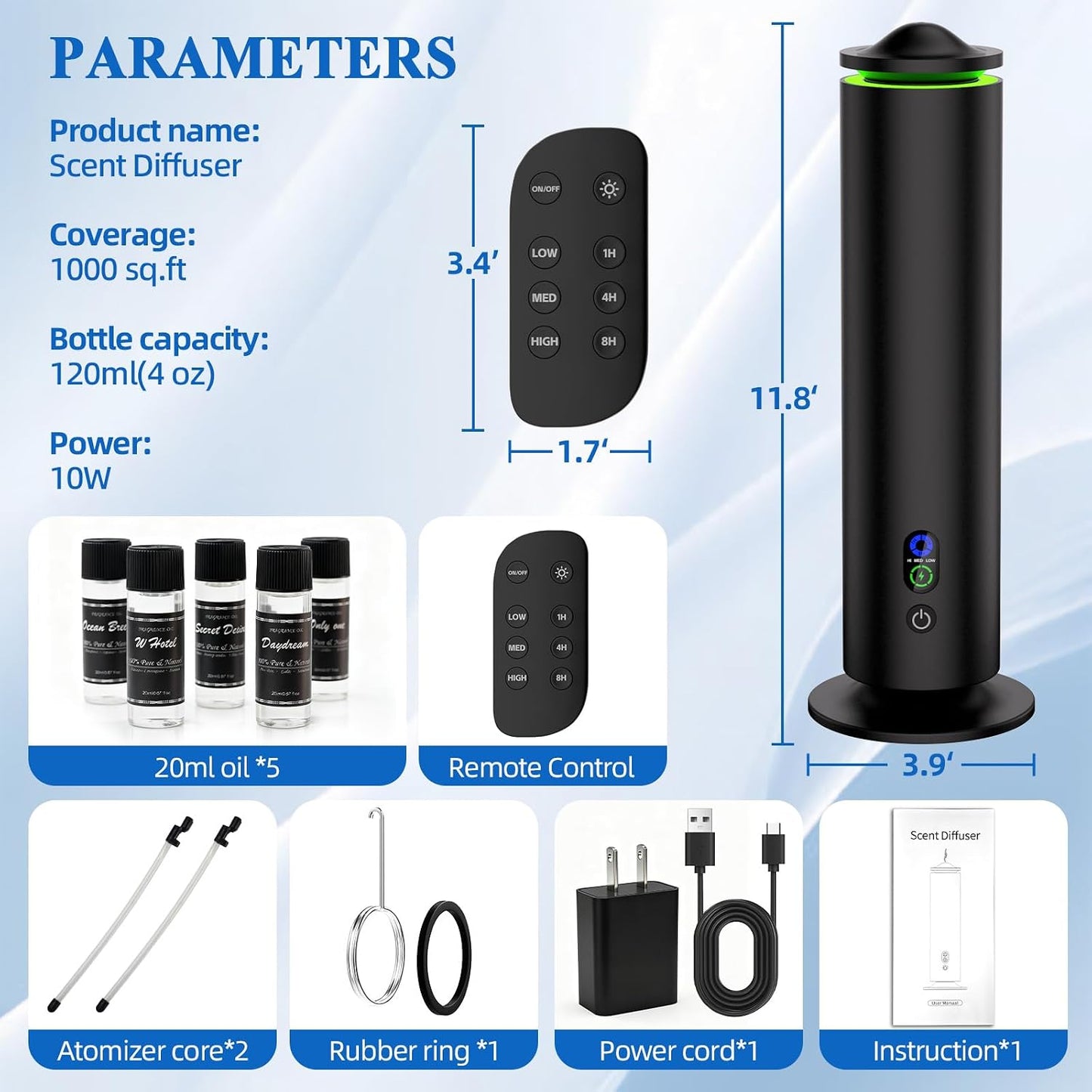 coobest Waterless Diffuser Essential Oil Diffuser with 7 Lights and 5 Oil,4 Scent Intensity Models 3 Timer,Scent Diffuser Starter kit for Home,Offices,Hotels and Spas Aromatherapy Diffuser