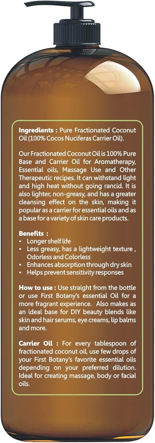 Fractionated Coconut Oil 16 fl. oz - 100% Natural & Pure MCT Coconut Oil for Hair, Skin,and Aromatherapy Carrier Oil, Massage Oil,Best Skin Moisturizer