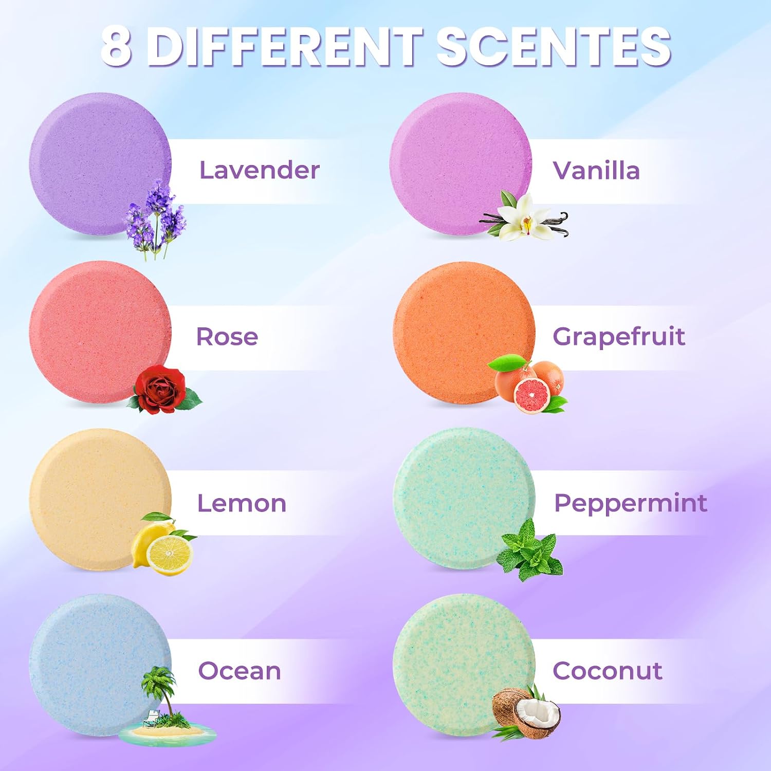 CalmNFiz Shower Steamers 8 Scents - Shower & Bath Bombs with Organic & Natural Fragrances for Teens and Adults - Birthday, Christmas Day Gift for Women Who Have Everything（Green + Purple）