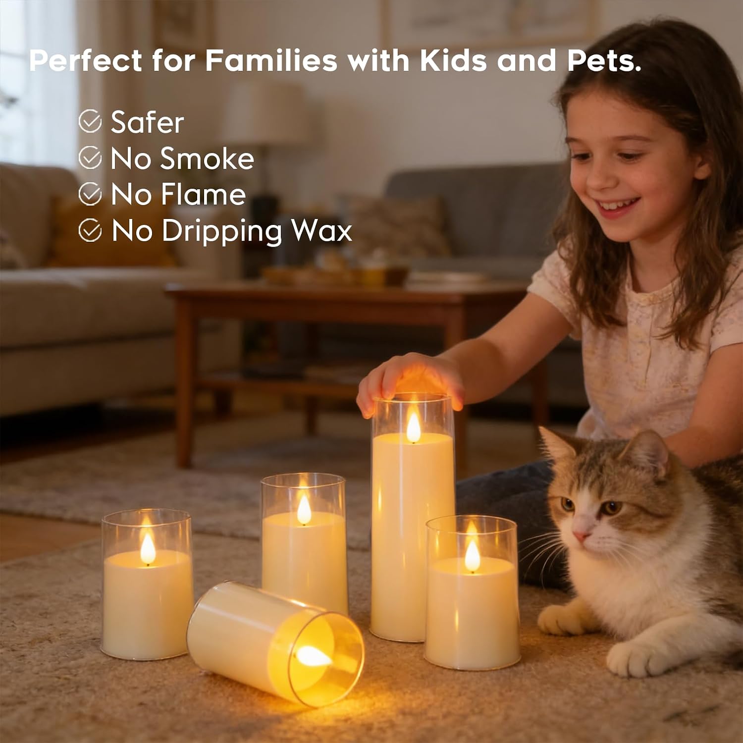 Fo32won Ivory White LED Flameless Pillar Candles Battery Operated with Remote Timer, 5 Pack 3D Flickering Acrylic Candles for Home Living Room Bedroom Fireplace Wedding Party Holiday Decor & Gift