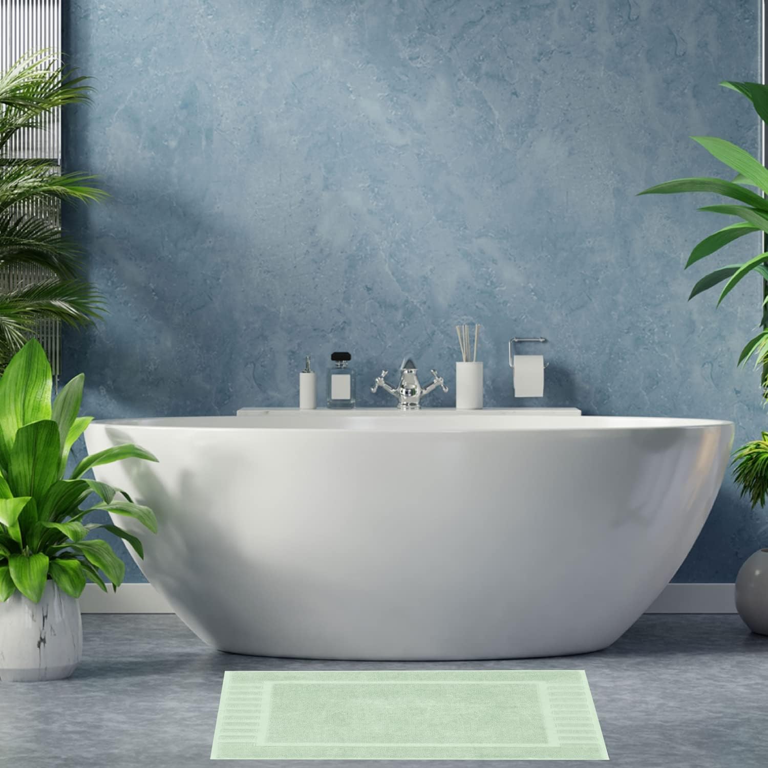 White Classic Luxury Bath Mat Floor Towel Set - Absorbent Cotton Hotel Spa Shower/Bathtub Mats [Not a Bathroom Rug] 22"x34" | 2 Pack | Mint Green