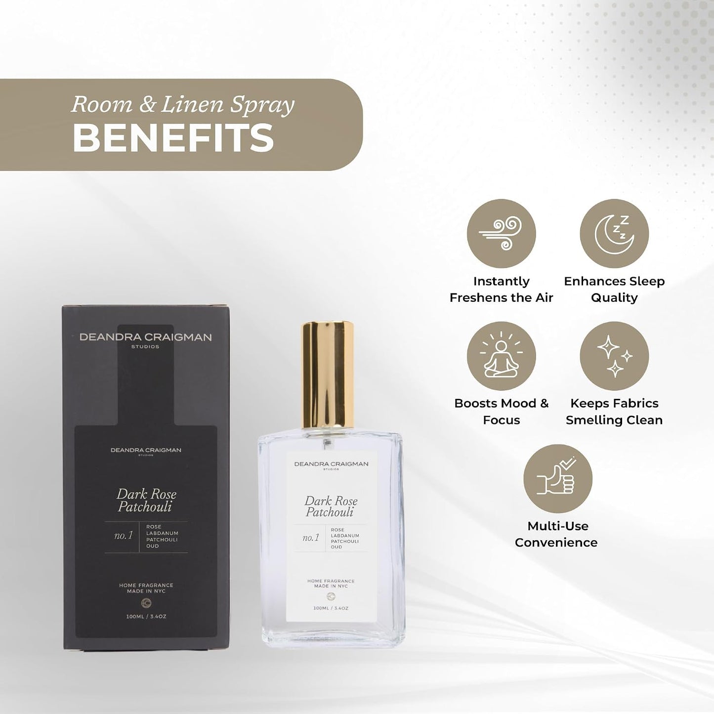 Dark Rose Patchouli Room And Linen Spray, Luxury Home Fragrance, Fabric Refresher, Air Freshener, Pillow & Bedroom Spray with Rose, Patchouli & Oud for Sultry Aroma & Ambiance