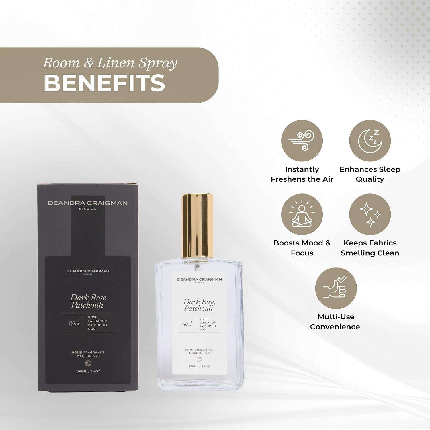 Dark Rose Patchouli Room And Linen Spray, Luxury Home Fragrance, Fabric Refresher, Air Freshener, Pillow & Bedroom Spray with Rose, Patchouli & Oud for Sultry Aroma & Ambiance