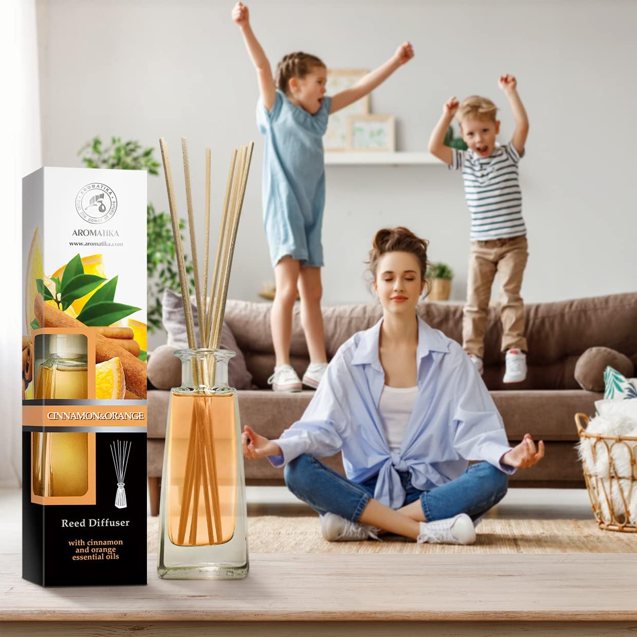 Reed Diffuser Cinnamon & Orange 3.4 Fl Oz (100ml) - Room Diffuser with Cinnamon and Orange Essential Oils - Fragrance Diffuser with Rattan Sticks - Christmas Scent - Scented Diffusers - Home Fragrance