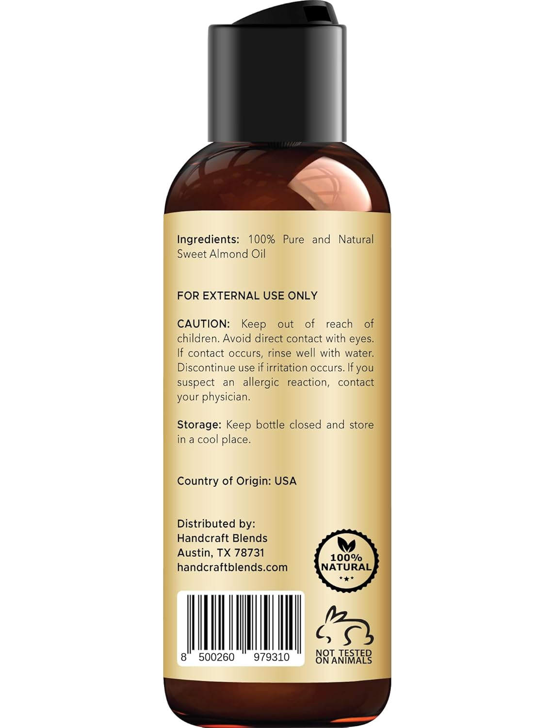 Handcraft Blends Sweet Almond Oil - 4 Fl Oz - 100% Pure and Natural - Premium Grade Carrier Oil for Skin and Hair - Hair and Body - Massage - Hexane-Free