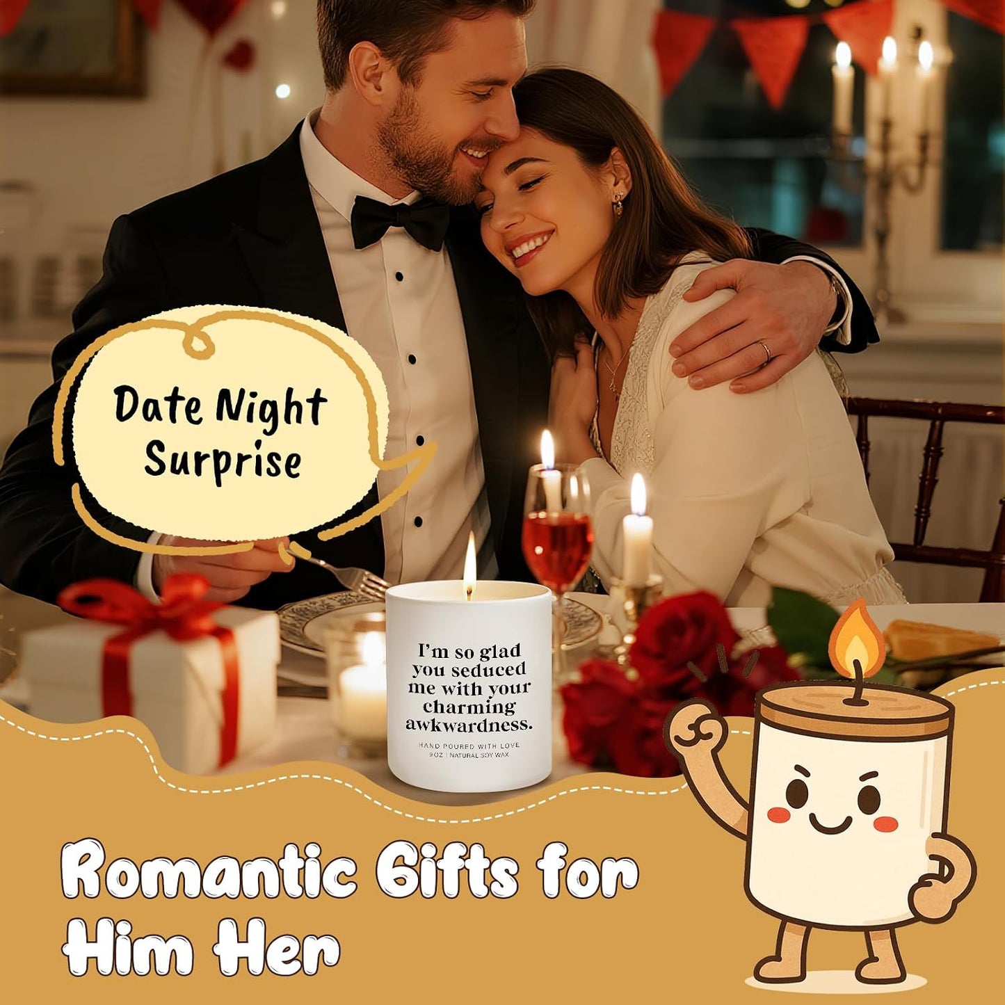 Gifts for Him Her Couples Valentine’s Day Candle – Cute & Funny Gift for Boyfriend, Girlfriend or Partner Anniversary Valentine Birthday Gift Hand-Poured Soy Wax Scented Candle for Couples