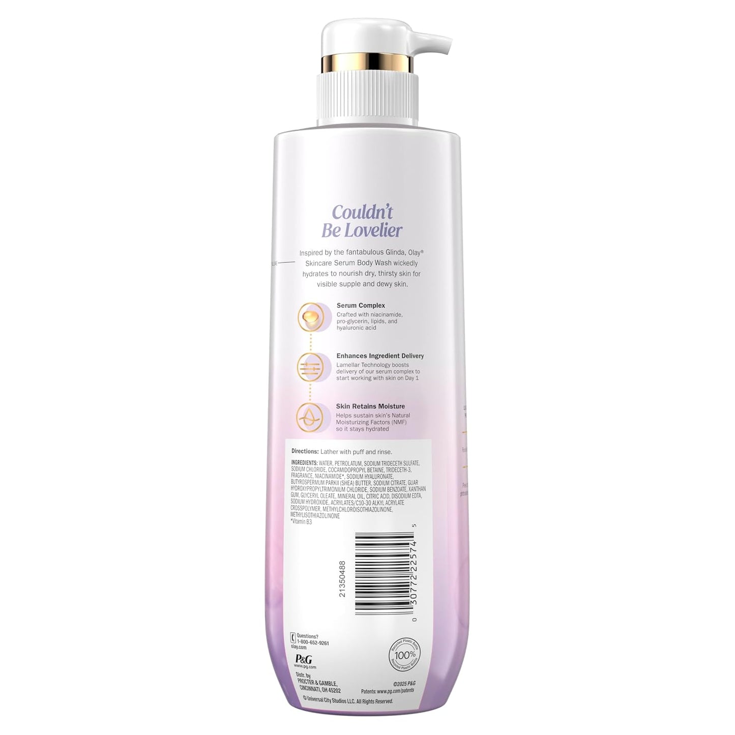 Olay Body Wash for Women, Couldn't Be Lovelier Glinda's Edition, Intensely Hydrating & Renewing, Pro-Hyaluronic Acid Serum with Vitamin B3, For All Skin Types, Raspberry & Bubbles Scent, 20 fl oz