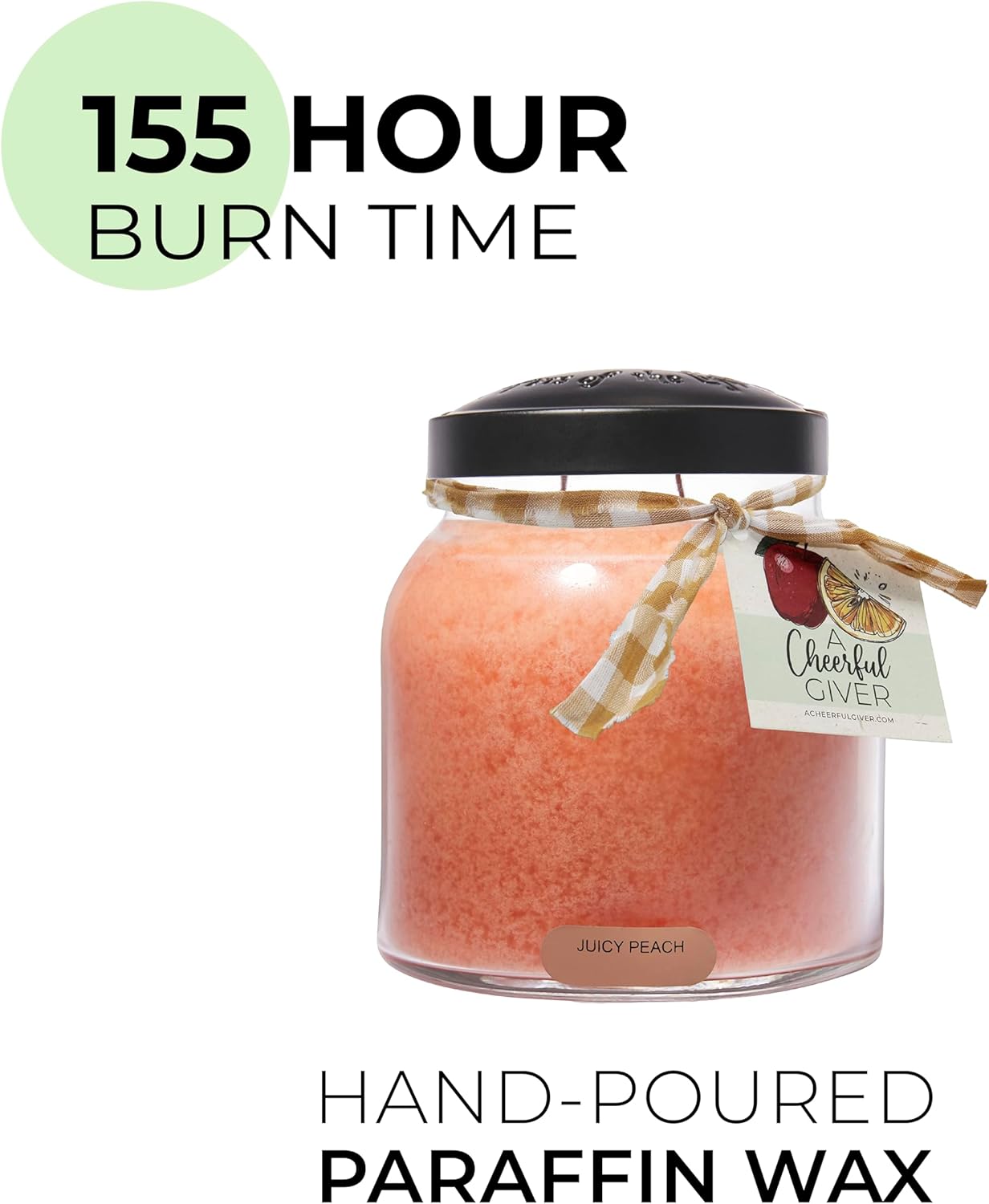 A Cheerful Giver - Juicy Peach Papa Scented Glass Jar Candle (34oz) with Lid & True to Life Fragrance Made in USA