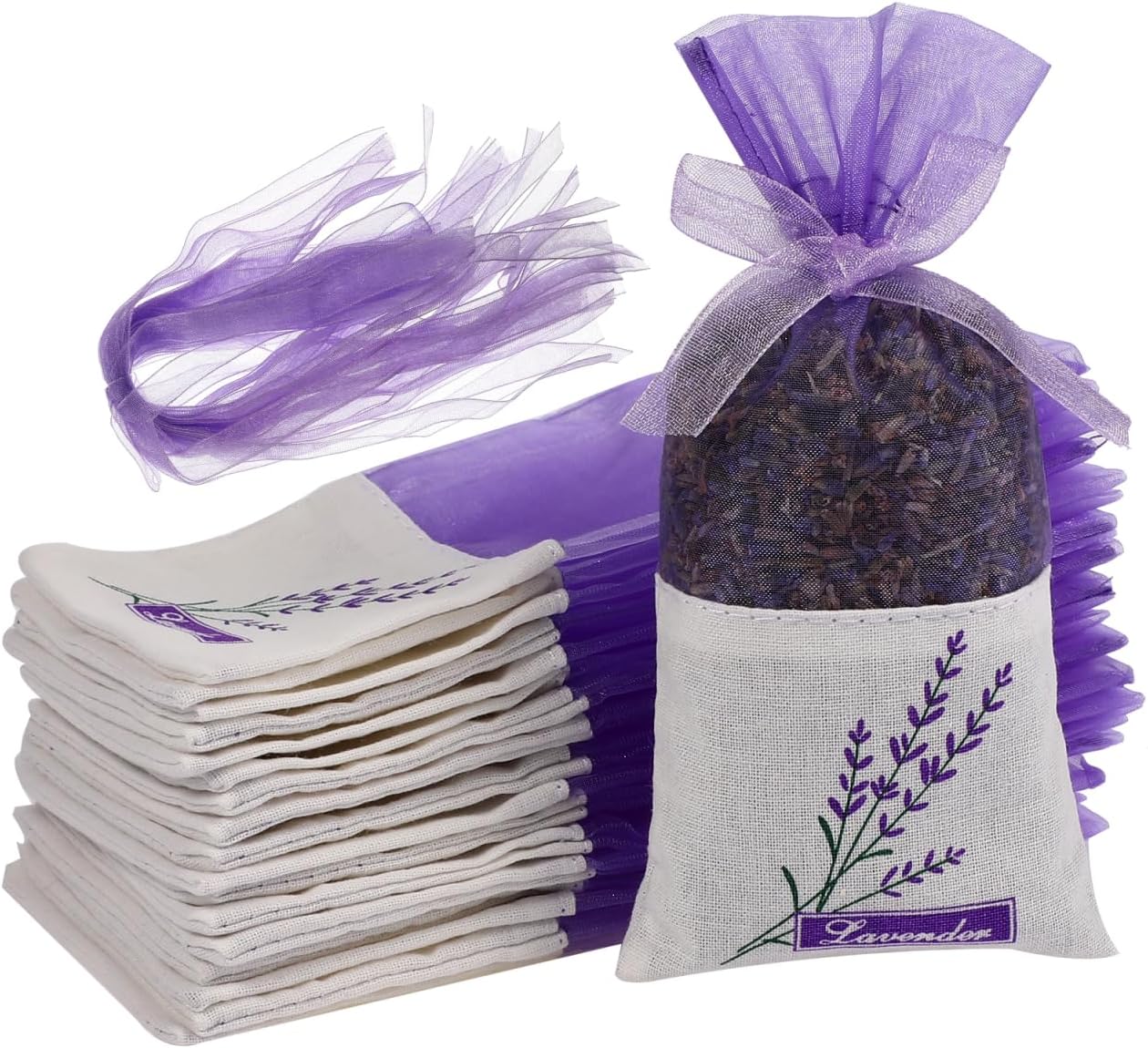 Lavender Sachet Bags: 30Pcs Empty Sachets Bag, Flower Printing Fragrance Gauze Pouches for Buds Lagerung