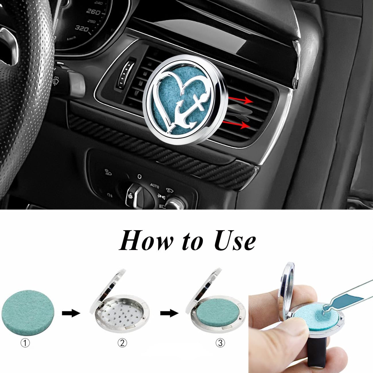 Love Anchor Car Diffuser Vent Clips Essential Oil Aromatherapy Car Diffuser Vent Clip Air Freshener Car Accessories for Women with 10 Refill Pads