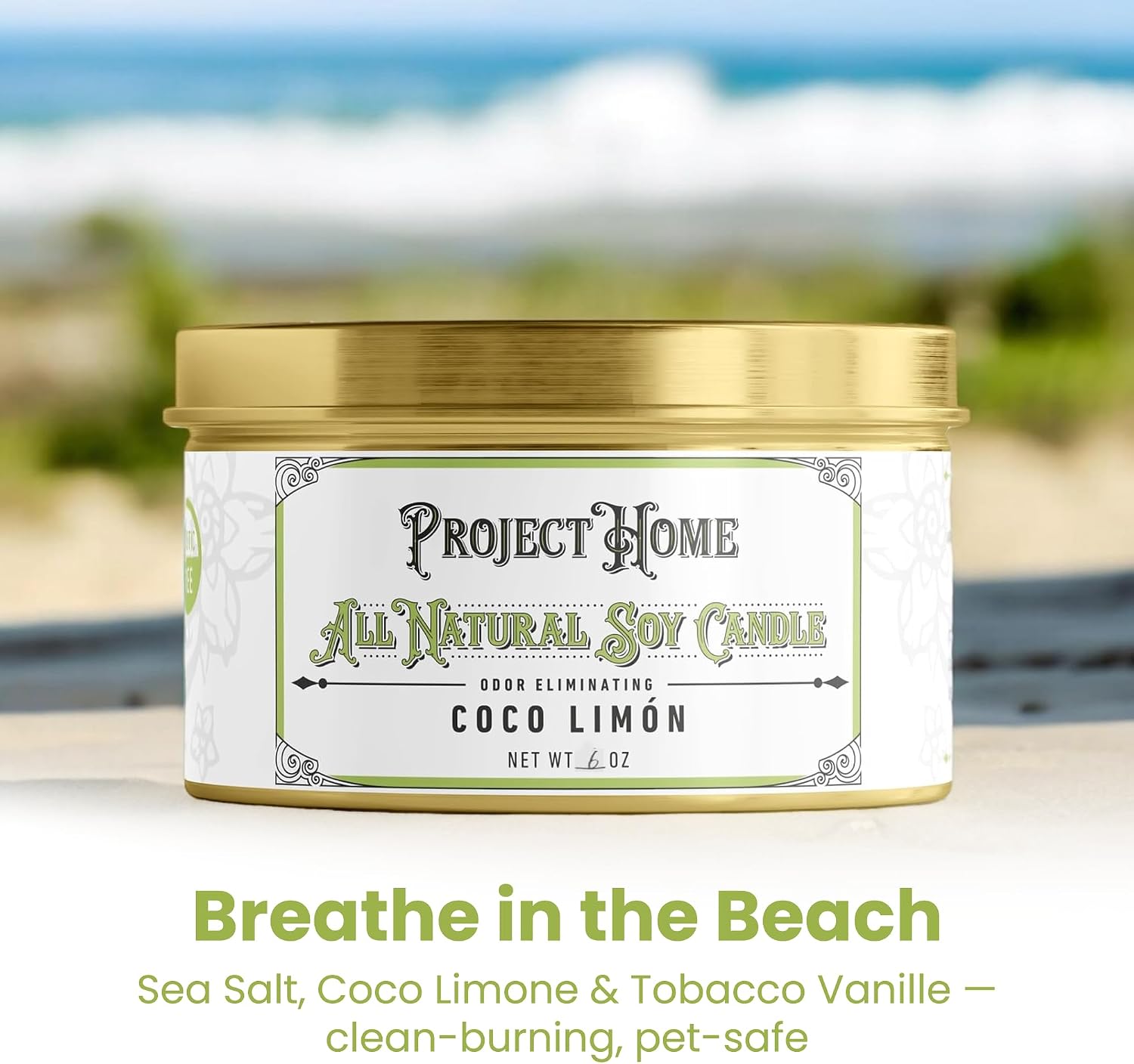 Coco Limone Pet Odor Eliminator Candle, Coconut Lime Scent, 6oz, Eco-Friendly Soy Wax, Made in USA, Pet-Safe, Natural Odor Removal Candle, Non-Toxic, Phthalate-Free, Cotton Wick