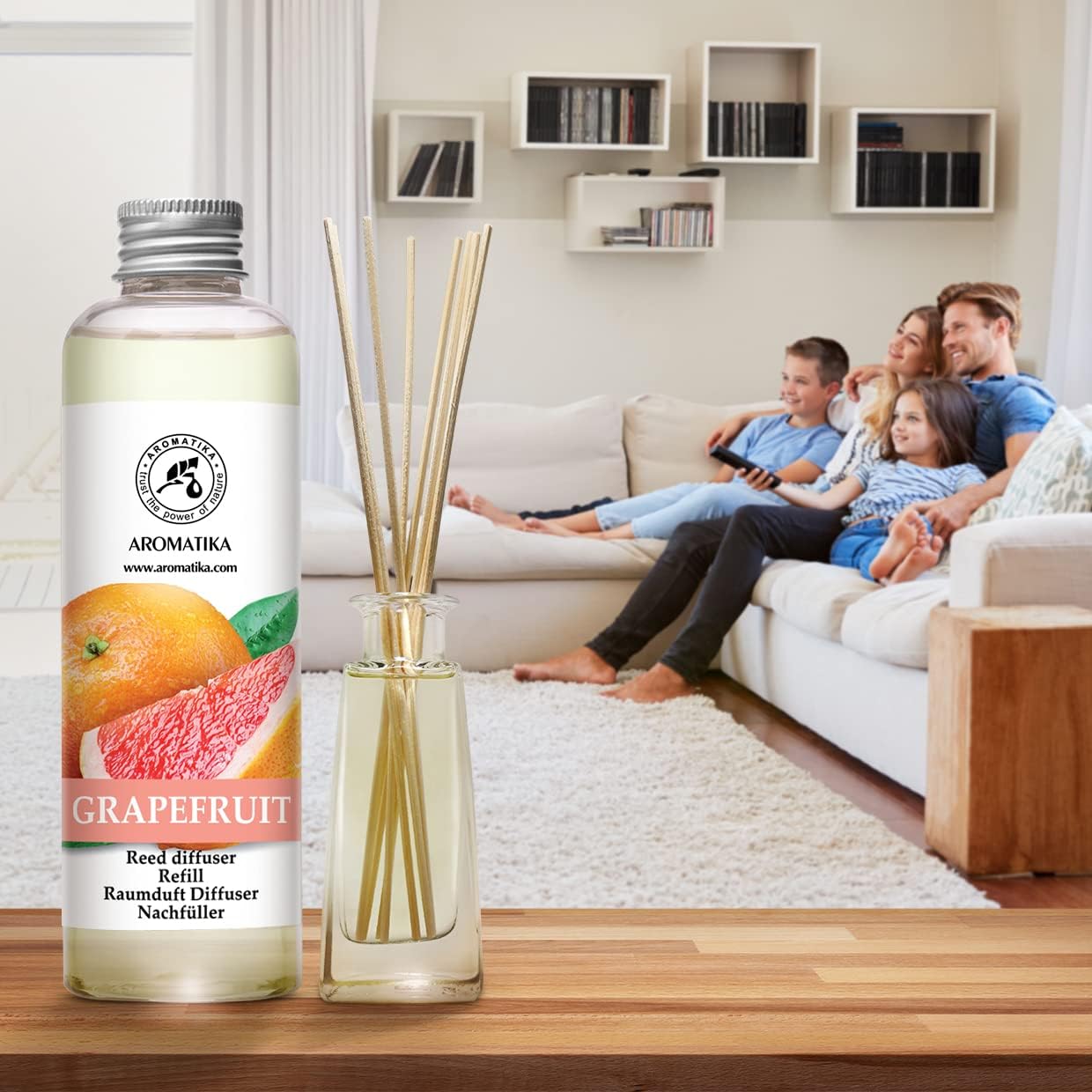 Reed Diffuser Oil Refill Grapefruit 6.8 Fl Oz (200ml) - Intensive & Long Fragrance for Room - Lasting Natural Room Scent - Refill for Office - Boutique - Restaurant - Aromatherapy
