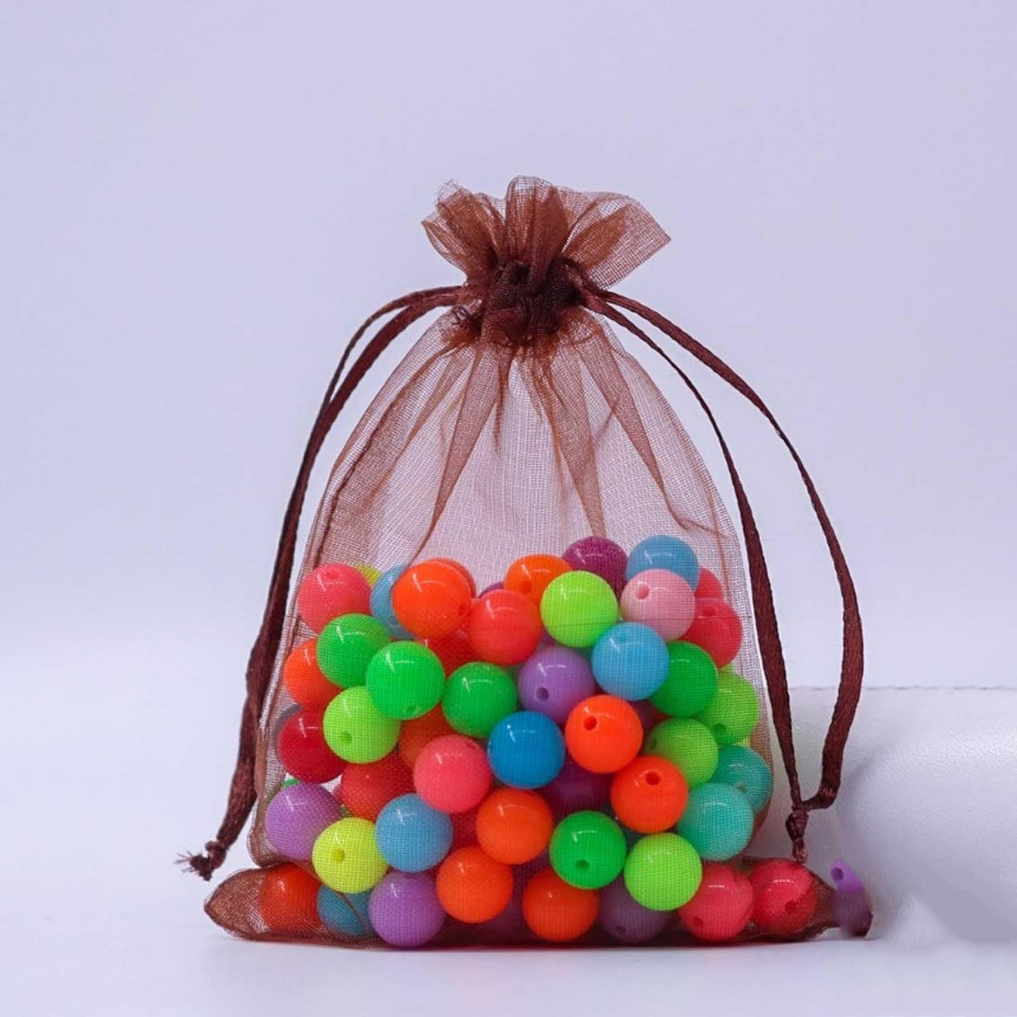 50 Pcs Gift Organza Bags Drawstring 5x7 inch Brown for Jewelry,Candy,Dried Lavender Flowers Sheer Fabric Clear Mesh Carry Sachets for Baby Shower,Christmas,Party Favors,Birthday,Wedding,Bridal Shower