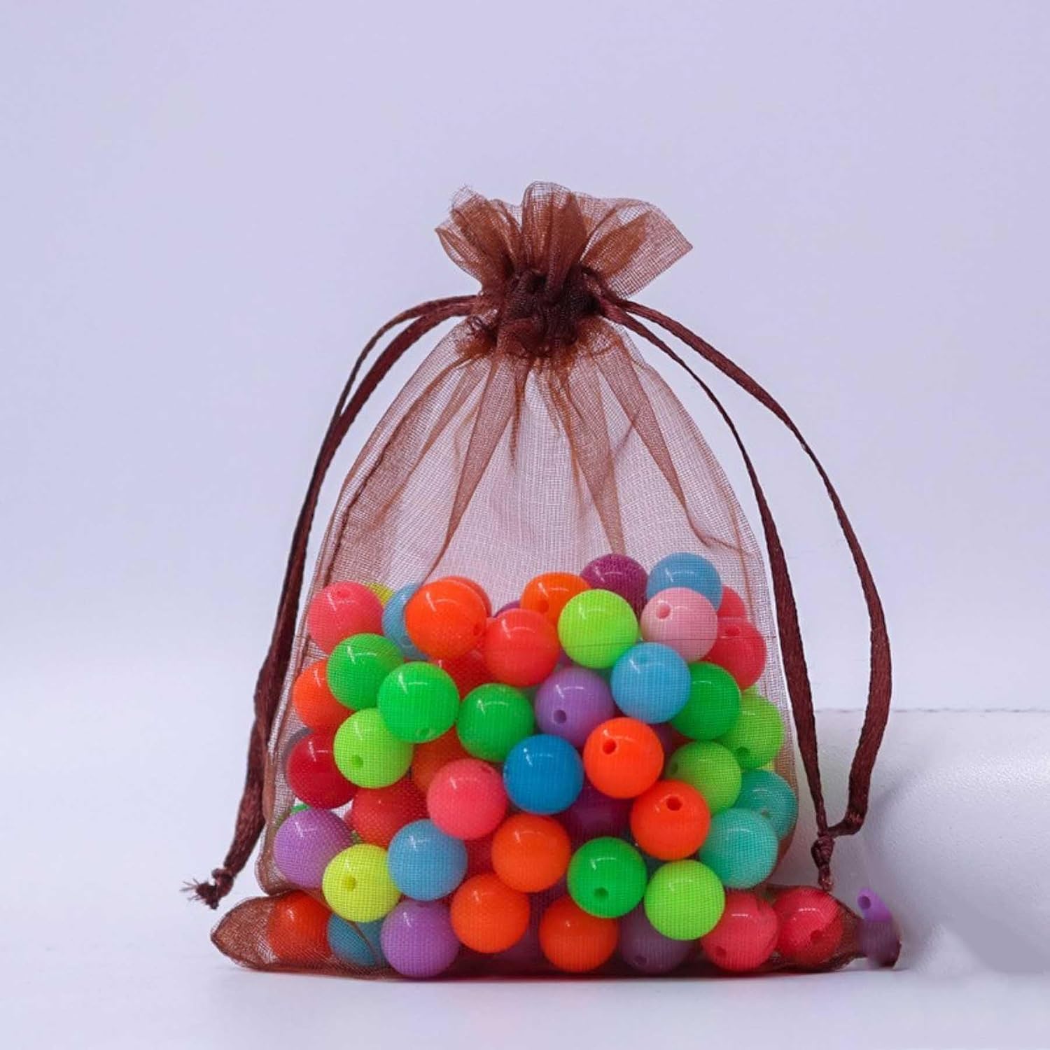 50 Pcs Gift Organza Bags Drawstring 5x7 inch Brown for Jewelry,Candy,Dried Lavender Flowers Sheer Fabric Clear Mesh Carry Sachets for Baby Shower,Christmas,Party Favors,Birthday,Wedding,Bridal Shower