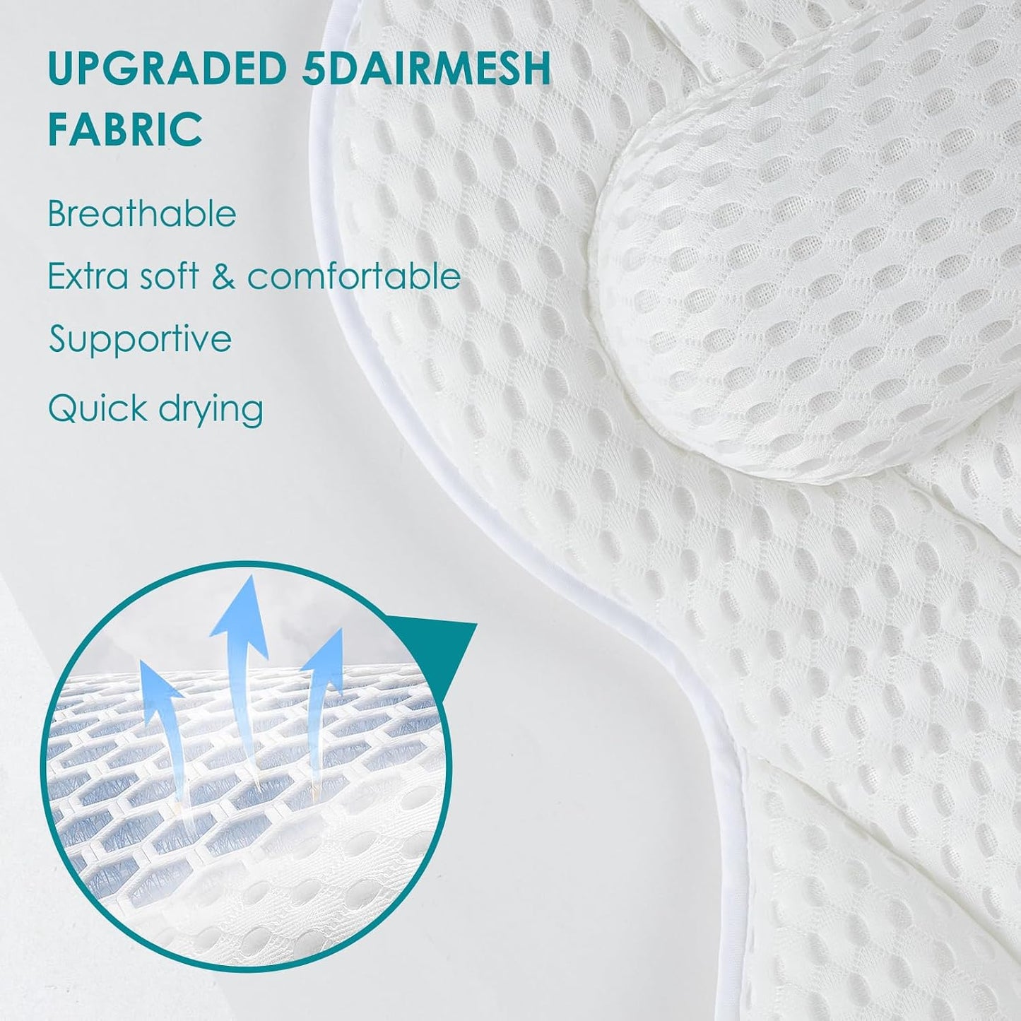 Bath Pillow for Tub,Luxury Bath Pillow for Back,Bathtub Pillow | Bathtub Pillow is Made of Soft 5D Mesh Fabric, Anti Slip Suction Cups, Spa Gifts, Neck And Back Support (Regular Version)