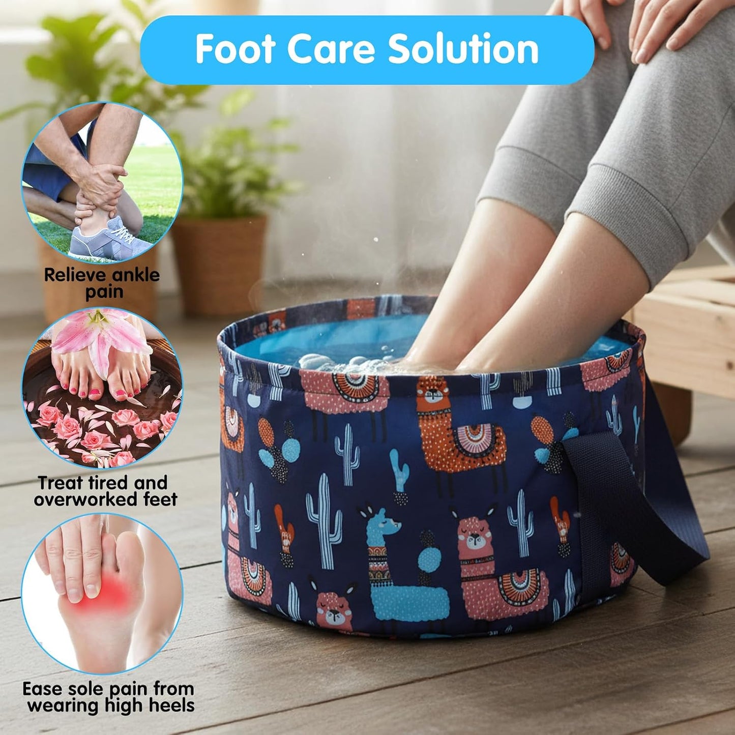 Collapsible Bucket for Soaking Feet - Portable Foldable Foot Bath Tub Spa Basin for Travel, Home Pedicure & Outdoor Camping (Blue)