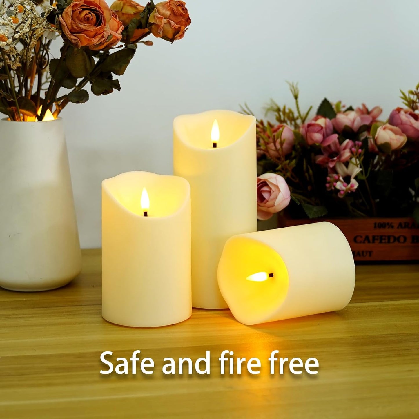 Fo32won Flameless Flickering Candles with Remote Timer, Set of 6 Ivory Led Battery Operated Candles for Home Decor Xmas Halloween (D3 x H3 3" 4" 5" 6" 7")