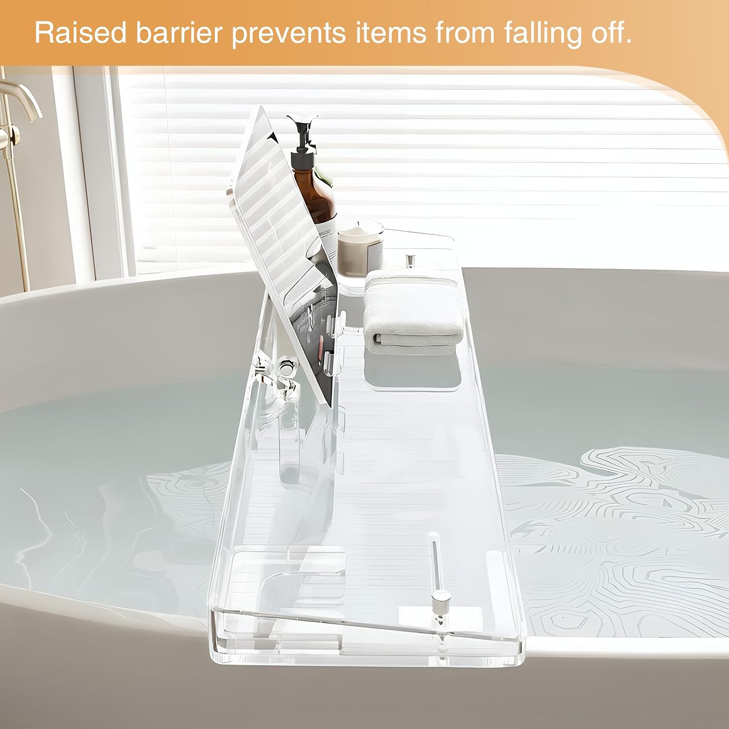 Bathtub Tray, Acrylic Bath Caddy with Adjustable Lock - Sweet Gift for Birthdays, Weddings, Anniversaies, and Housewarmings, Clear