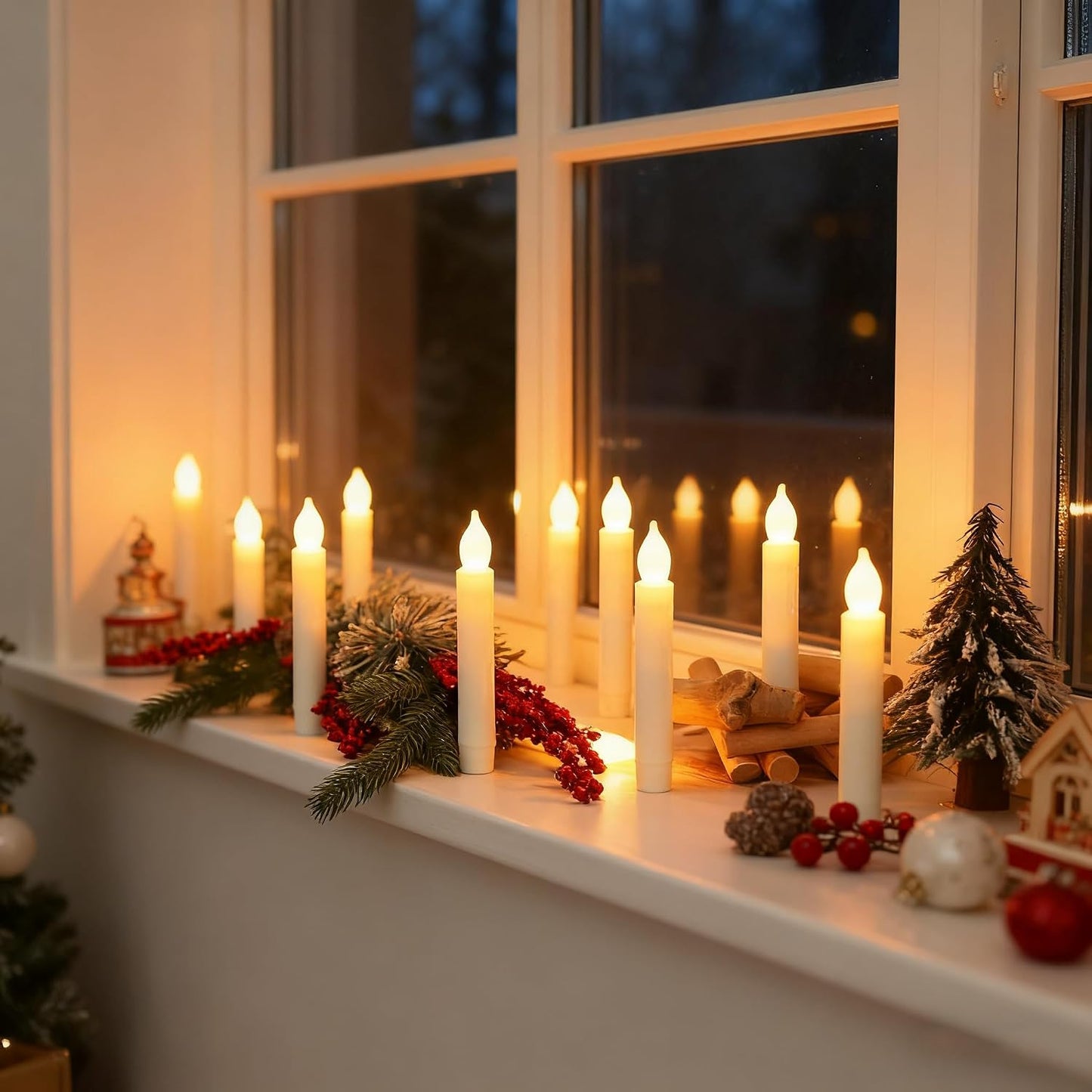 MUMCHASI 24 Packs Flameless Taper Candles Battery Operated Candlestickes Electric LED Candles Flickering Christmas Candlesticks Warm Yellow Light Party Home Decor H: 6 inches No Remote