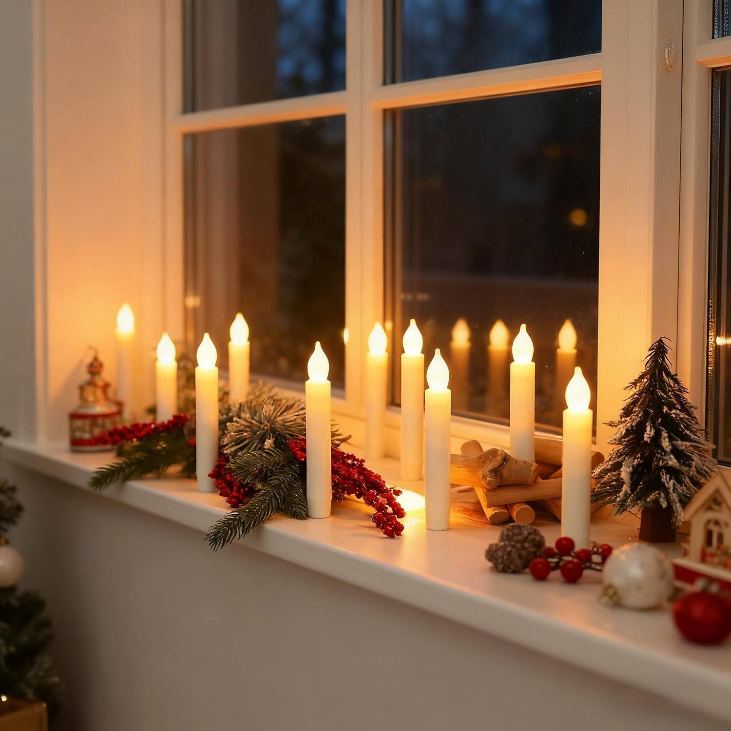 MUMCHASI 24 Packs Flameless Taper Candles Battery Operated Candlestickes Electric LED Candles Flickering Christmas Candlesticks Warm Yellow Light Party Home Decor H: 6 inches No Remote