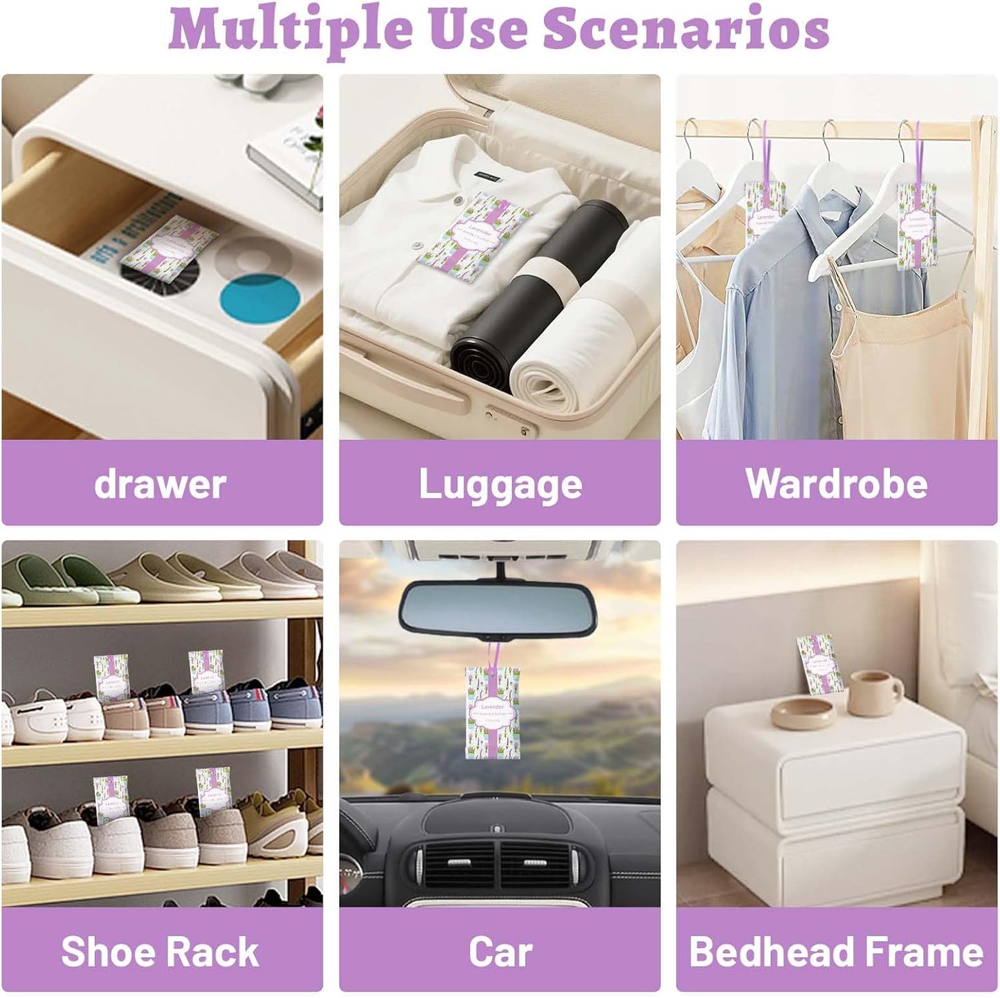 STRN Scented Sachets for Drawer and Closet, Lavender Scented Long-Lasting Sachets, 14 Packs for Home Fragrance, Small Space Air Freshener for Wardrobes