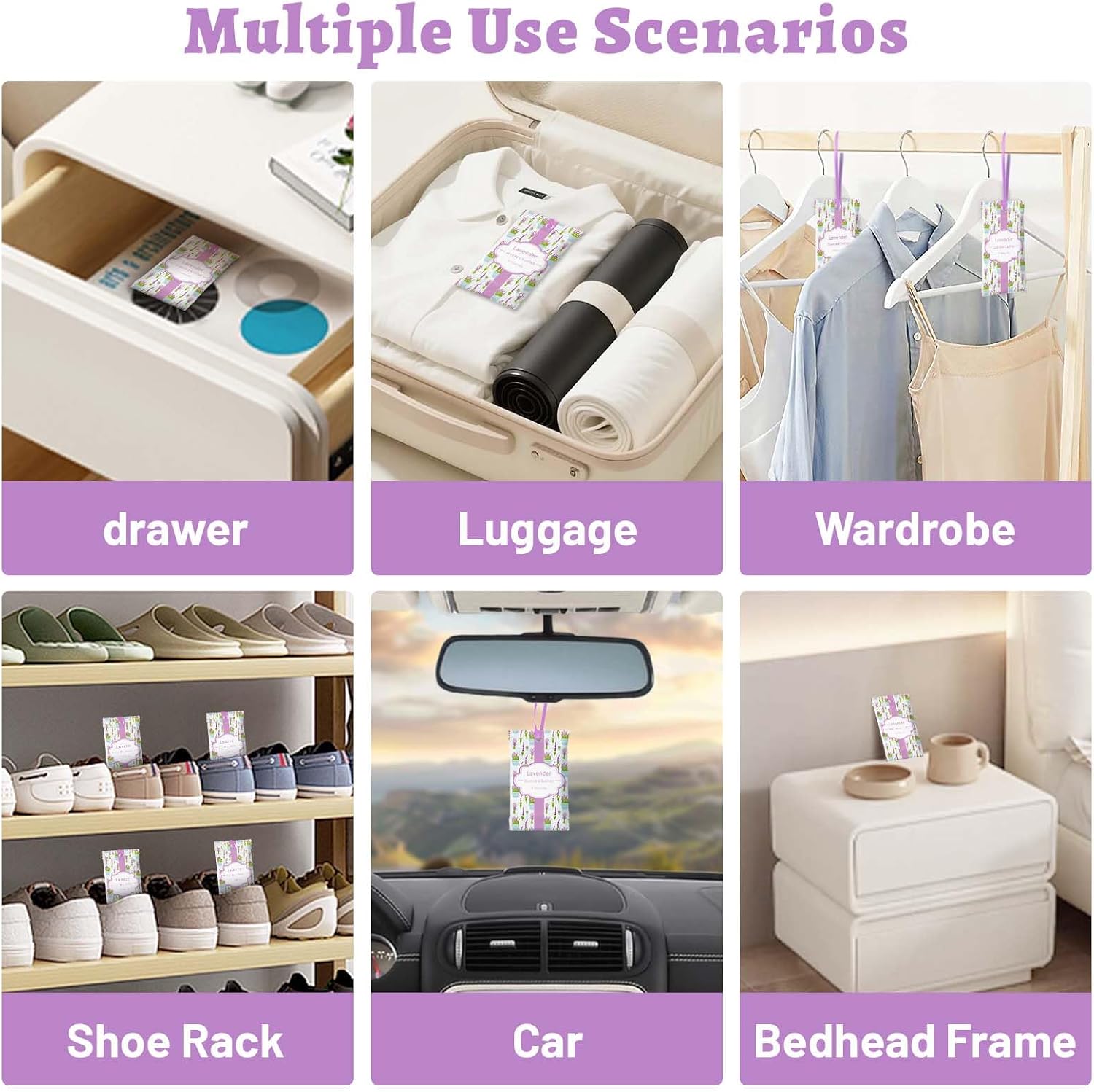 STRN Scented Sachets for Drawer and Closet, Lavender Scented Long-Lasting Sachets, 14 Packs for Home Fragrance, Small Space Air Freshener for Wardrobes