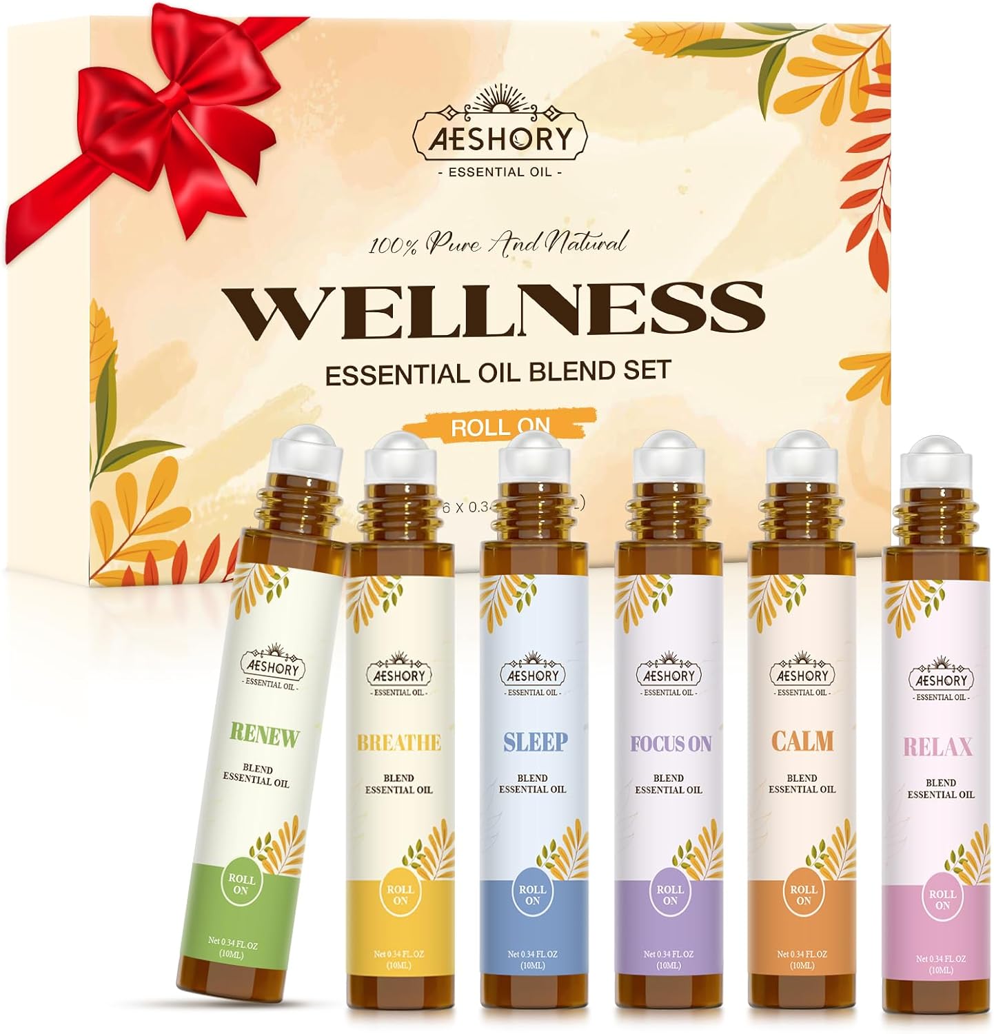 Essential Oils Roll On Set,Gifts for Father & Husband (Calm, Relax, Breathe, Focus on, Sleep, Renew), Natural Aromatherapy Oil Blend Kit with Roller Ball for Massage, Body Skin Care, Relaxation Gift