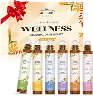 Essential Oils Roll On Set,Gifts for Father & Husband (Calm, Relax, Breathe, Focus on, Sleep, Renew), Natural Aromatherapy Oil Blend Kit with Roller Ball for Massage, Body Skin Care, Relaxation Gift